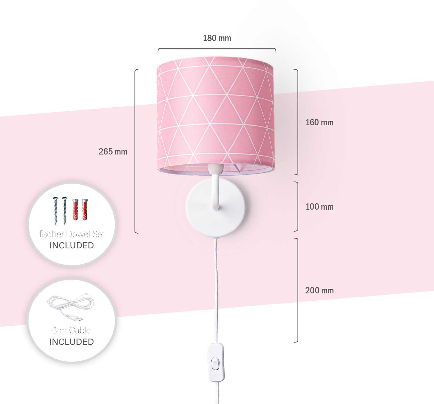 Paco Home Wandleuchte »Stella 401«, 1 flammig, Leuchtmittel E14 | ohne Leuchtmittel, Stecker Flur Lampe Wohnzimmer âˆ…18cm Skandi Stil Kabel 3m E14