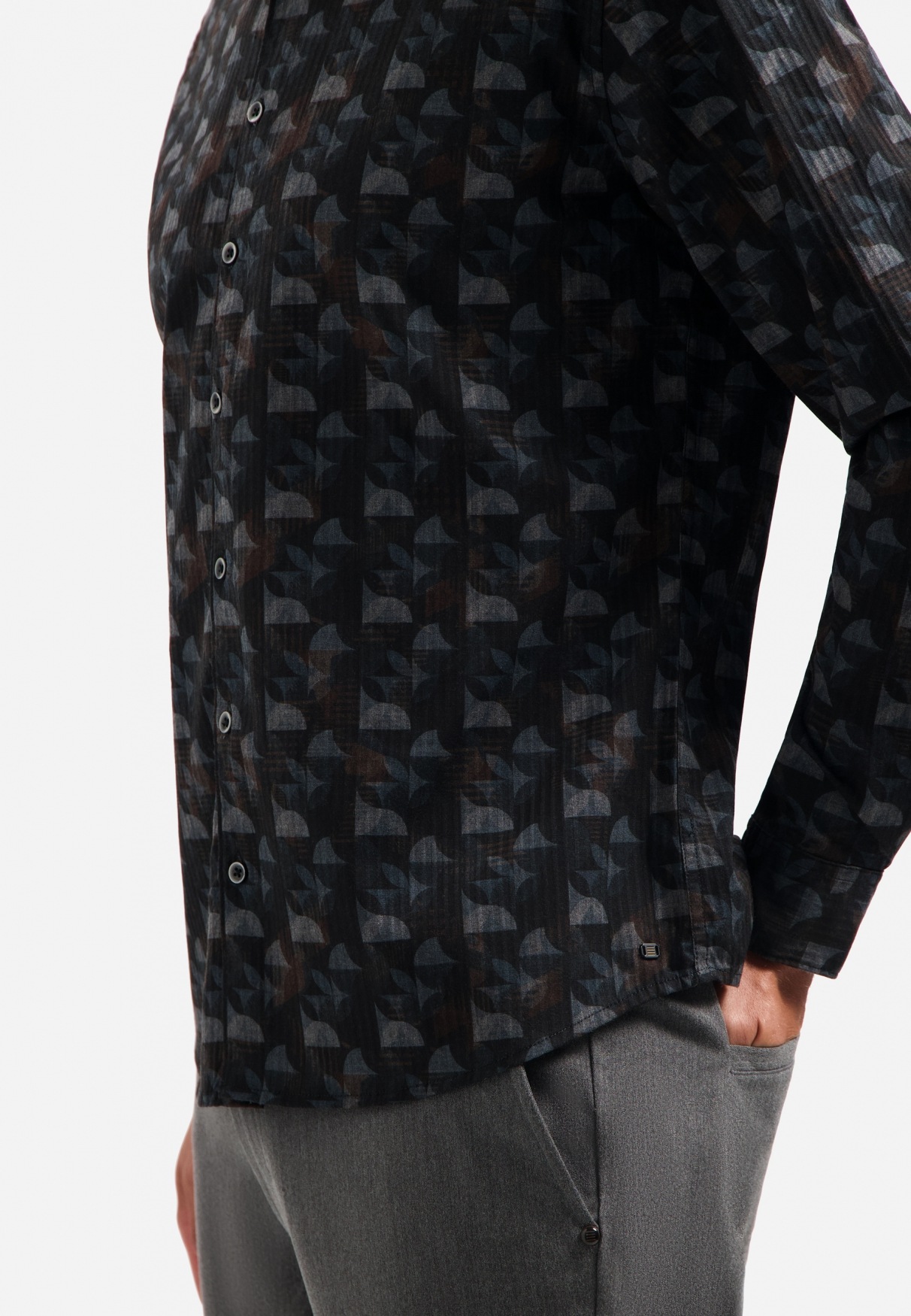 NO EXCESS Langarmhemd »No Excess Bedrucktes Hemd Shirt Allover Printed Structure Stripe«