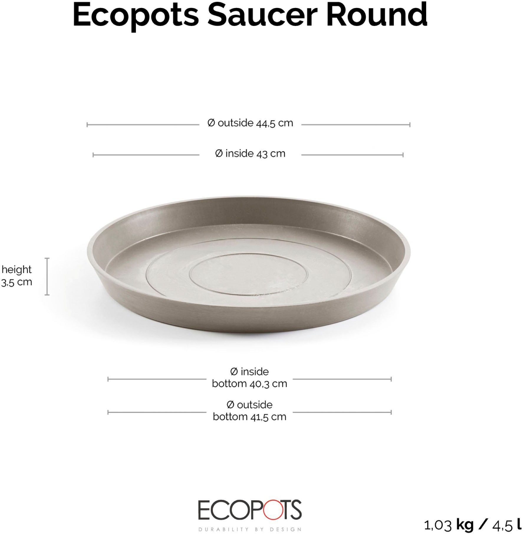 ECOPOTS Blumentopfuntersetzer »ROUND SAUCER Taupe« BxTxH: 44,5x44,5x3,5 cm