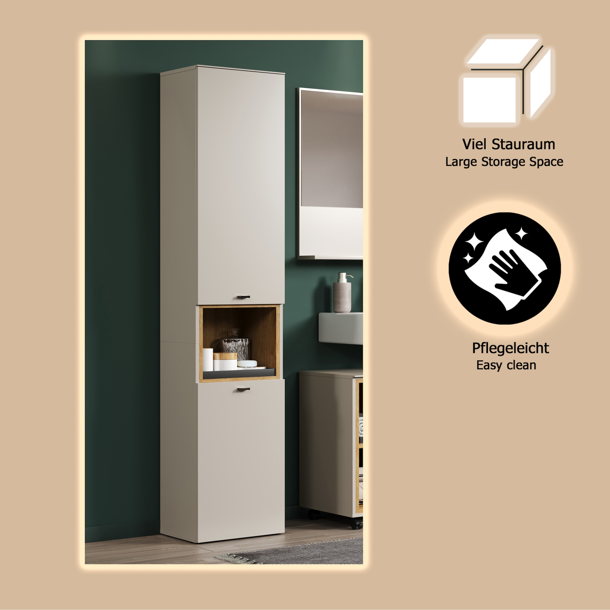 welltime Hochschrank »San Pedro« 1 Stk. tlg. Badezimmerschrank mit Soft-Close-Funktion - Maße (B/T/H) 40/31/186 cm