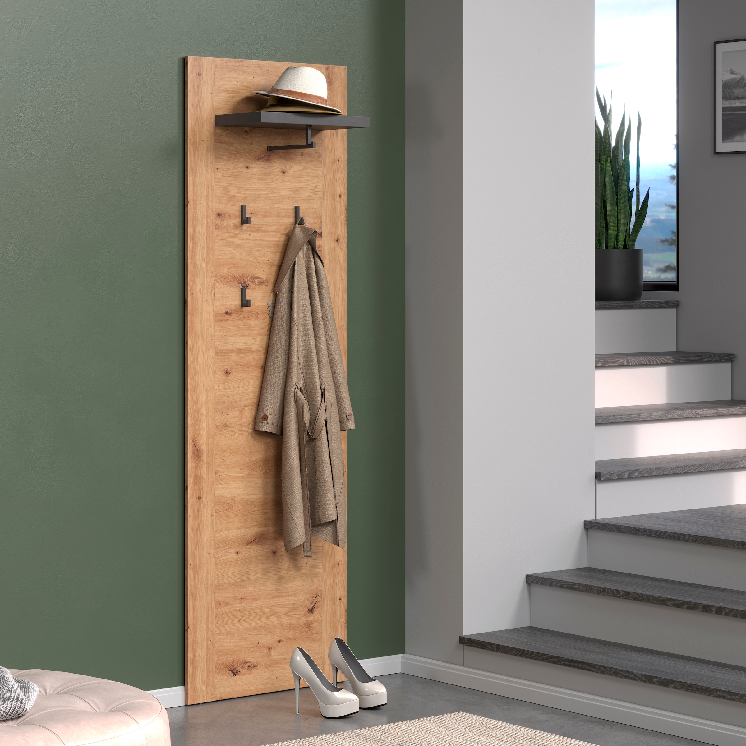 Home affaire Garderobenpaneel »Ambres« Garderobenpaneel mit Ablage & Haken - (B/T/H) 62/26/199 cm
