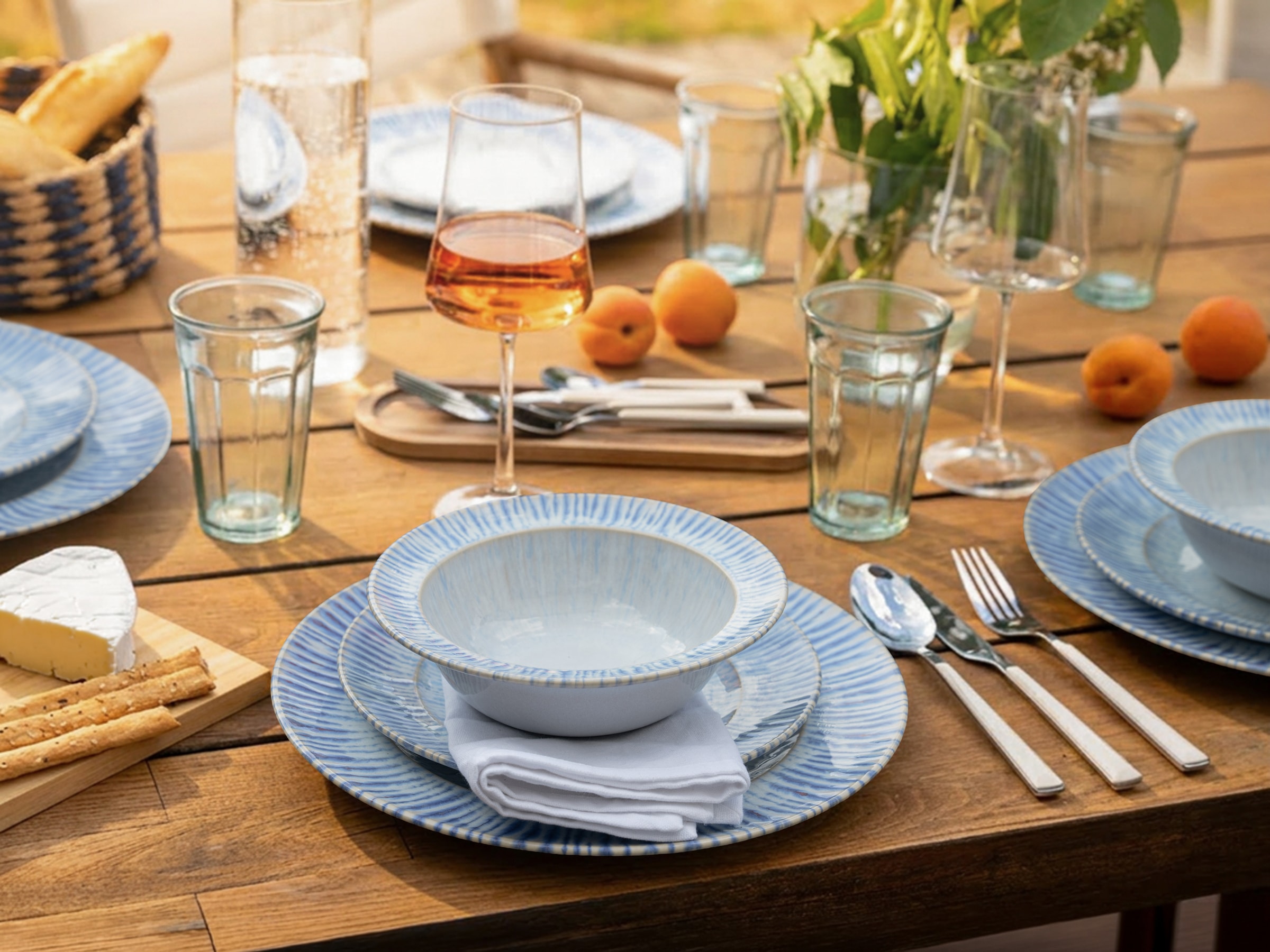 CreaTable Teller-Set »Rondo Summertime Blau, Teller Set 12-tlg« Maritim, Reaktivglasur