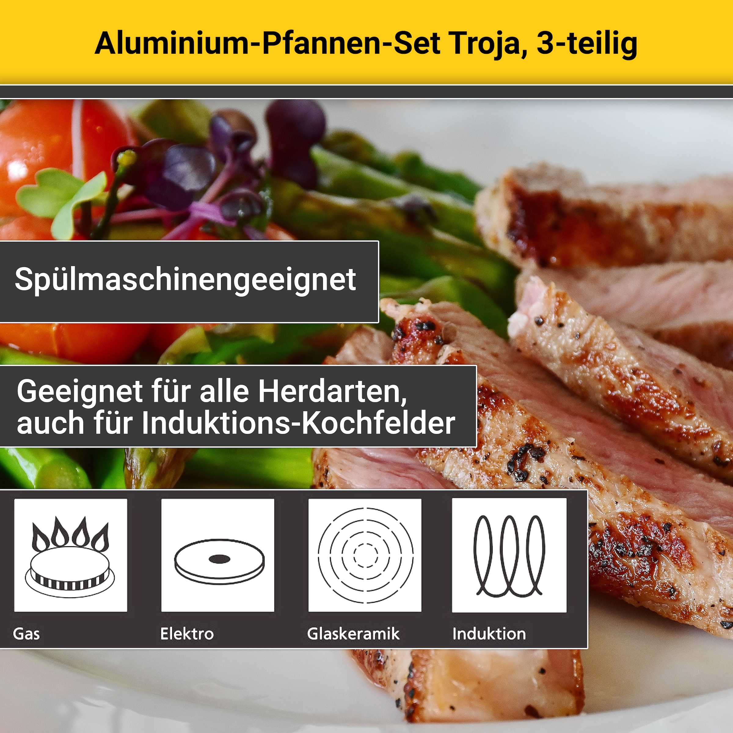 Krüger Pfannen-Set »Troja« Aluminium Set, 3 Stk. tlg. Ø 20/24/28 cm, Induktion