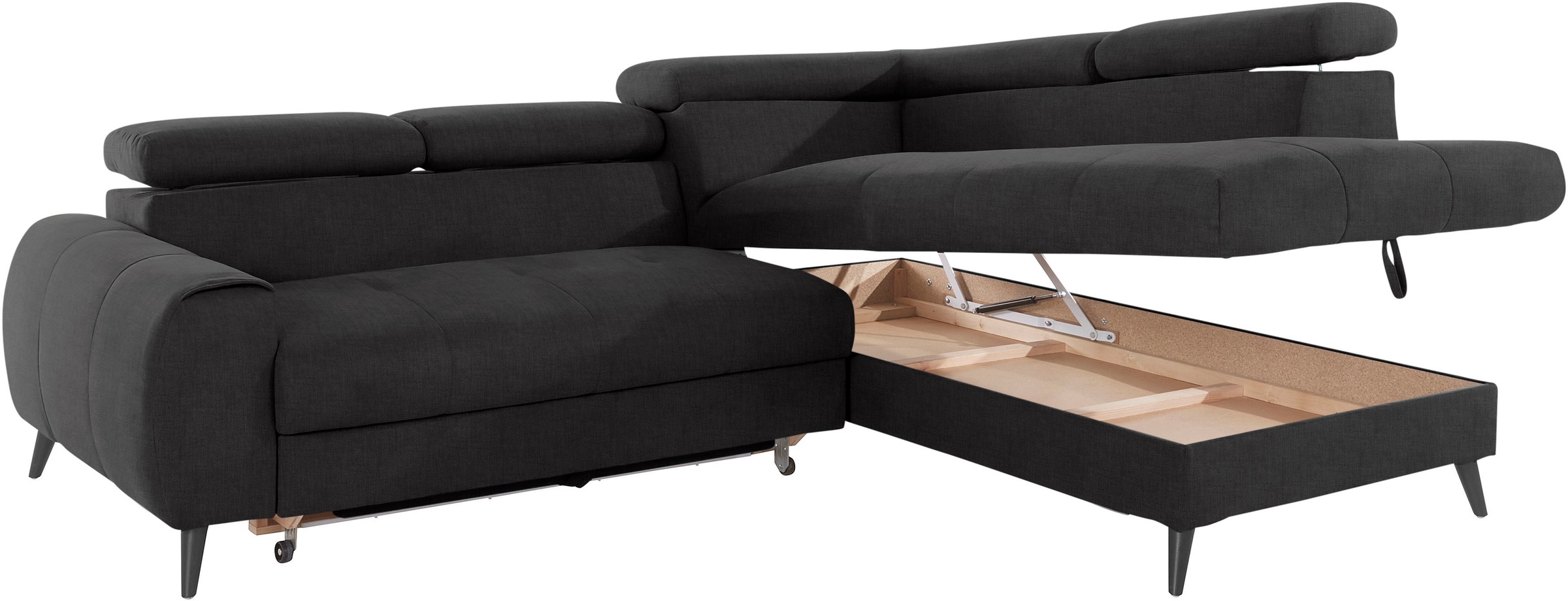 COTTA Ecksofa »Mia L-Form mit 3 Zierkissen«, wahlweise mit Bettfunktion, Bettkasten, Beleuchtung & Wireless-Charger