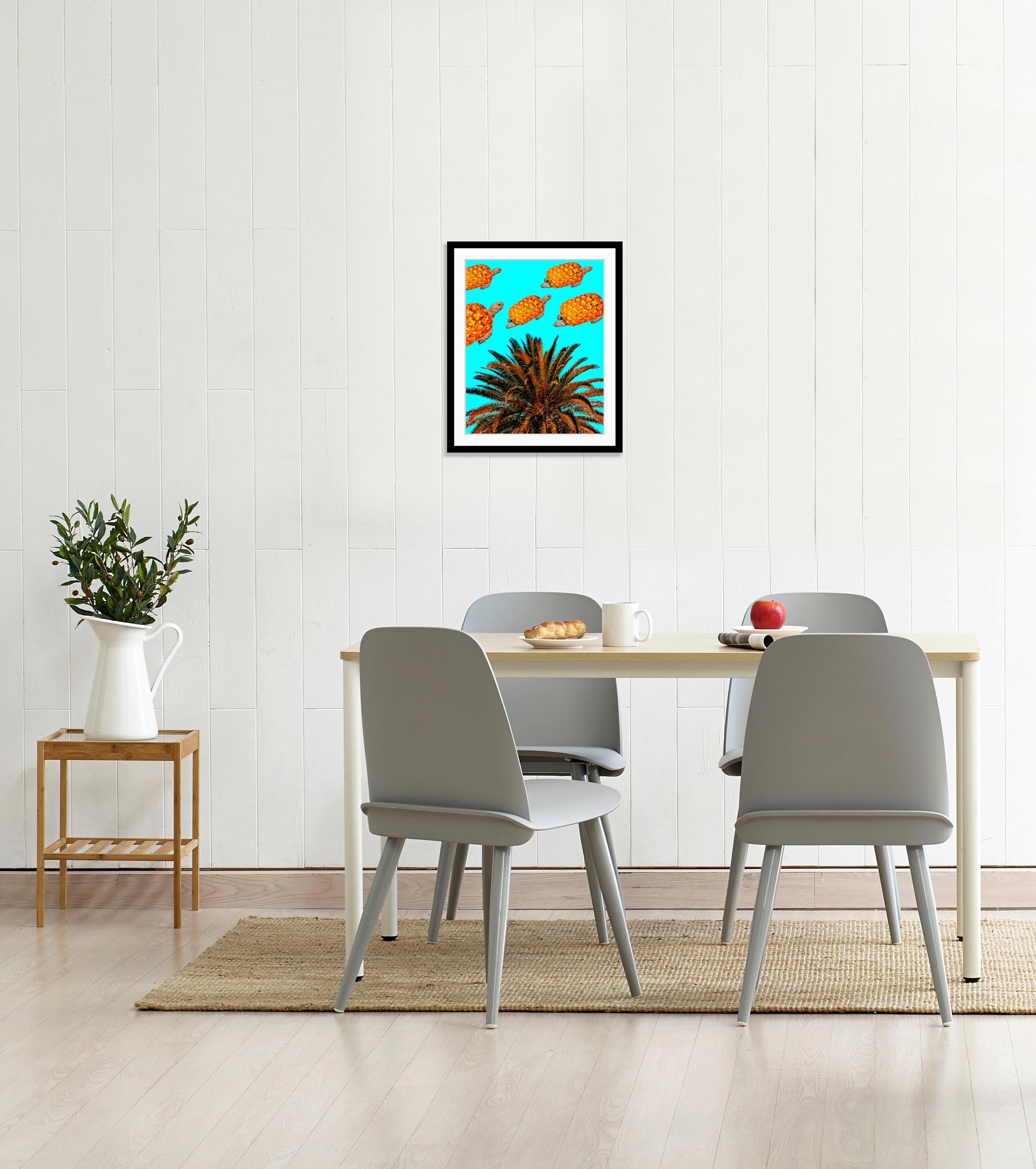 queence Bild »Carla«, Schildkröten-Tiere-Wassertiere-Ananas-Palmen, HD Premium Poster-Druck inkl. Holzrahmen