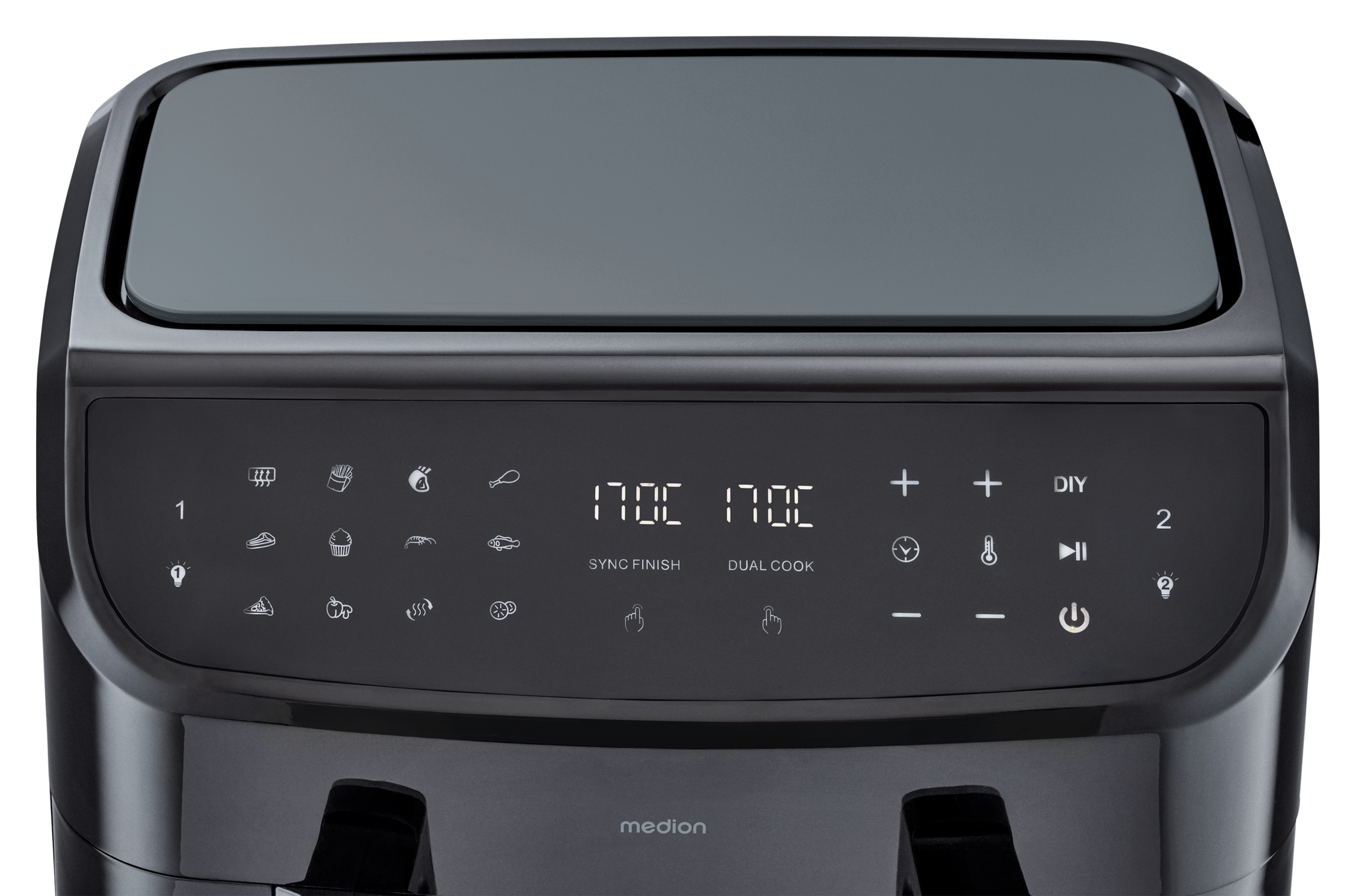 Medion® Heißluftfritteuse »P20 XL (MD 11760) 8,7 L Korbvolumen, 9 Automatikprogramme, Dual Cook«, 2400 W, Temperatur 50 - 200 °C, ILAG Beschichtung, Sync-Finish