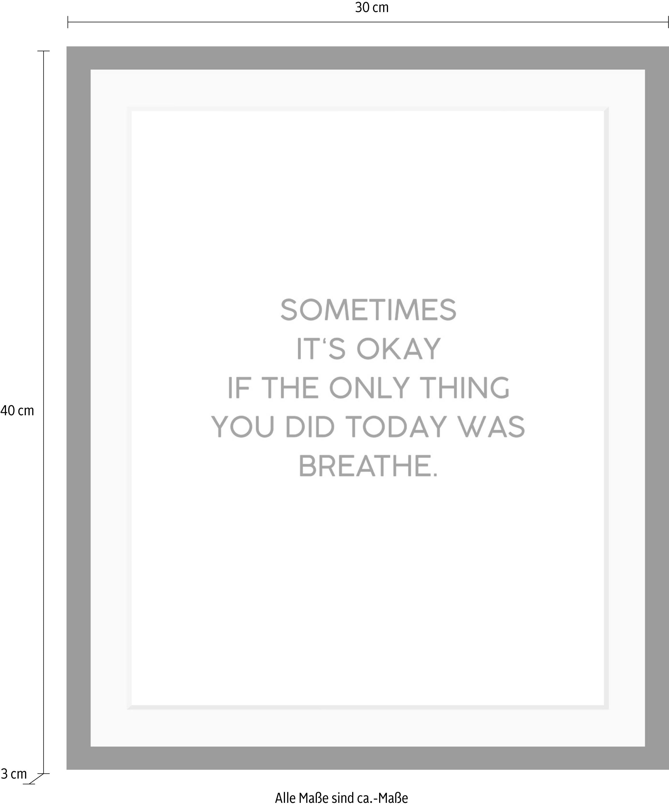 queence Bild »Breathe« Motivationsbilder | Schriftzug | Schwarz-Weiß | Spa | Spa Bilder HD Premium Poster-Druck inkl. Holzrahmen
