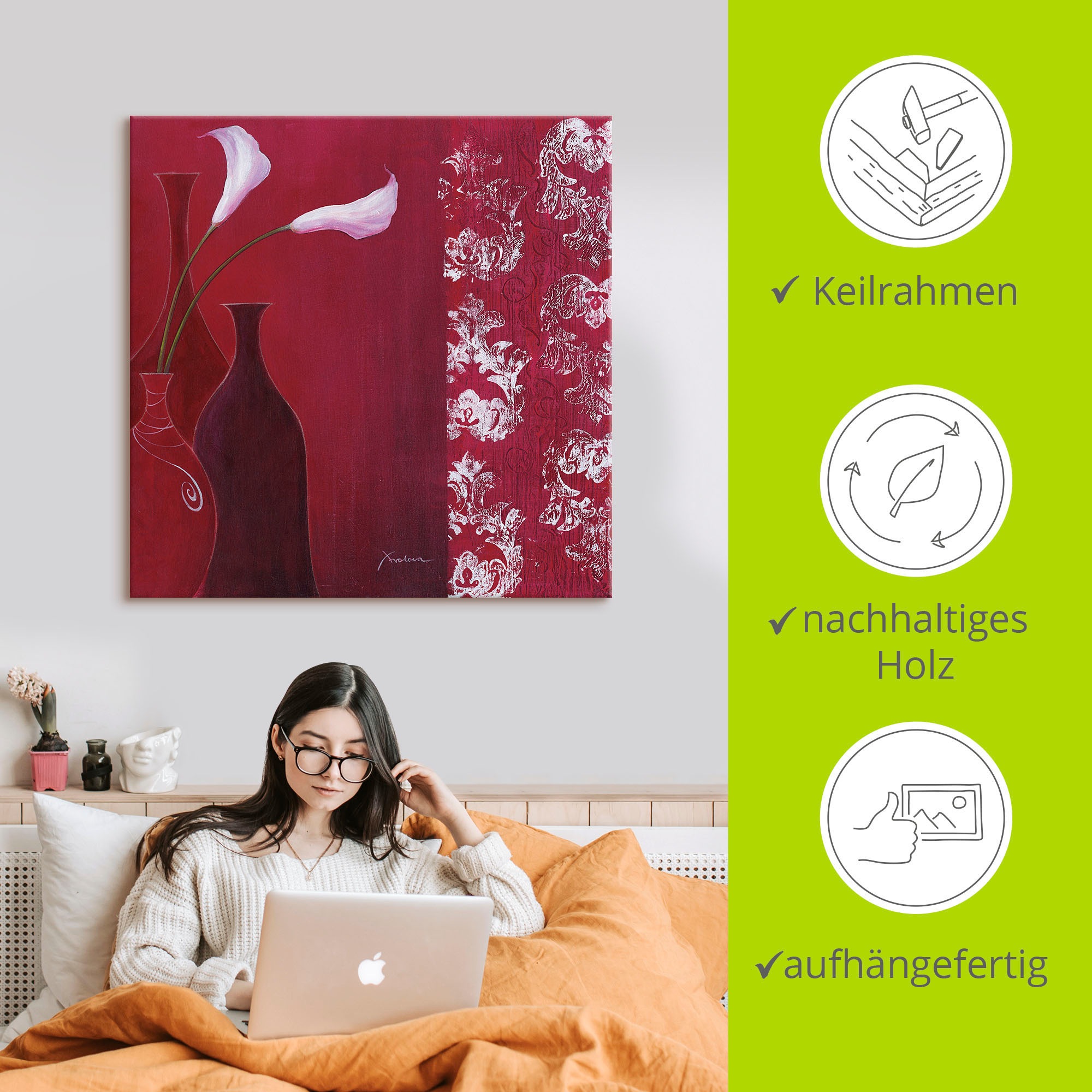 Artland Wandbild »Callas in Vase«, Vasen & Töpfe, (1 St.), als Leinwandbild, Wandaufkleber in verschied. Größen