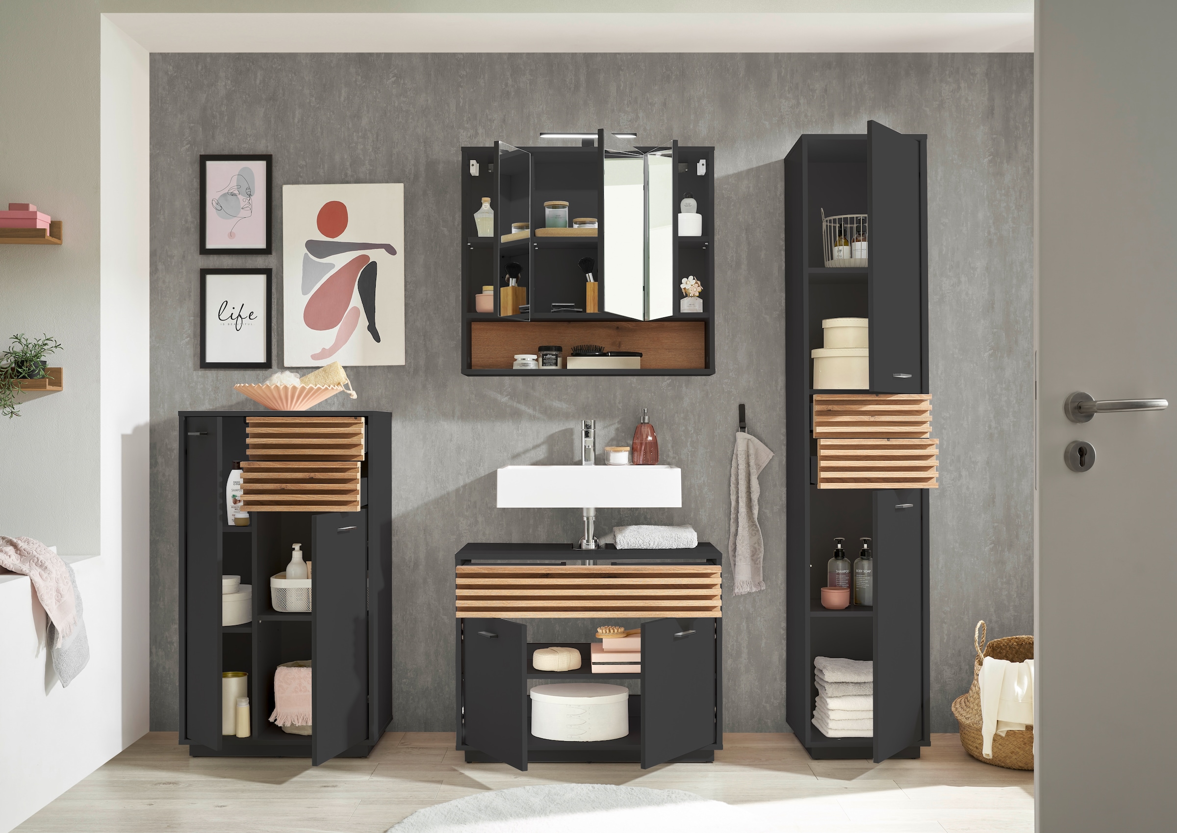 BASIC by Balculina Hochschrank »Liguria B/H/T 38x191x35 cm« 1 Stk. tlg. Breite 38cm, Unterflurauszug, FSC-Mix 70%