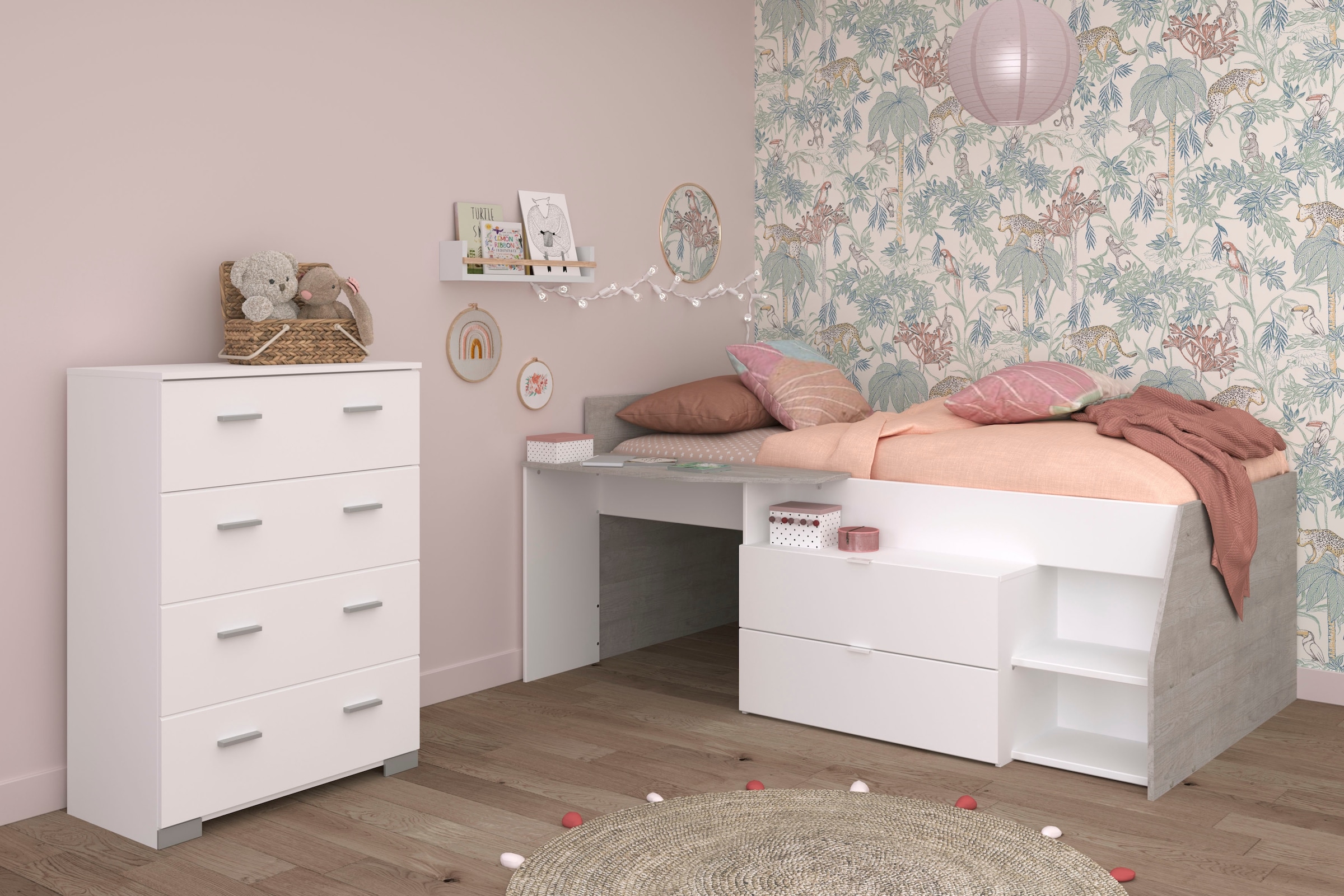 Parisot Jugendzimmer-Set »Parisot Milky 16« 2 Stk. tlg. viel Stauraum, halbhohes Hochbett