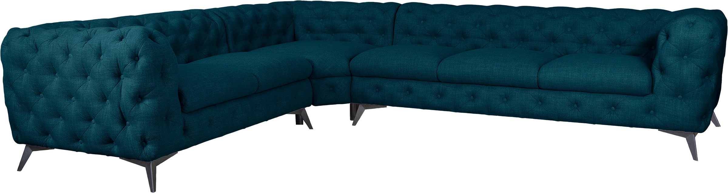 Leonique Chesterfield-Sofa »Ecksofa GLYNIS L-Form mit Wellenunterfederung, Maße B/T/H 323/264/75cm«, aufwändige Knopfheftung, moderne Chesterfield Optik, Fußfarbe wählbar