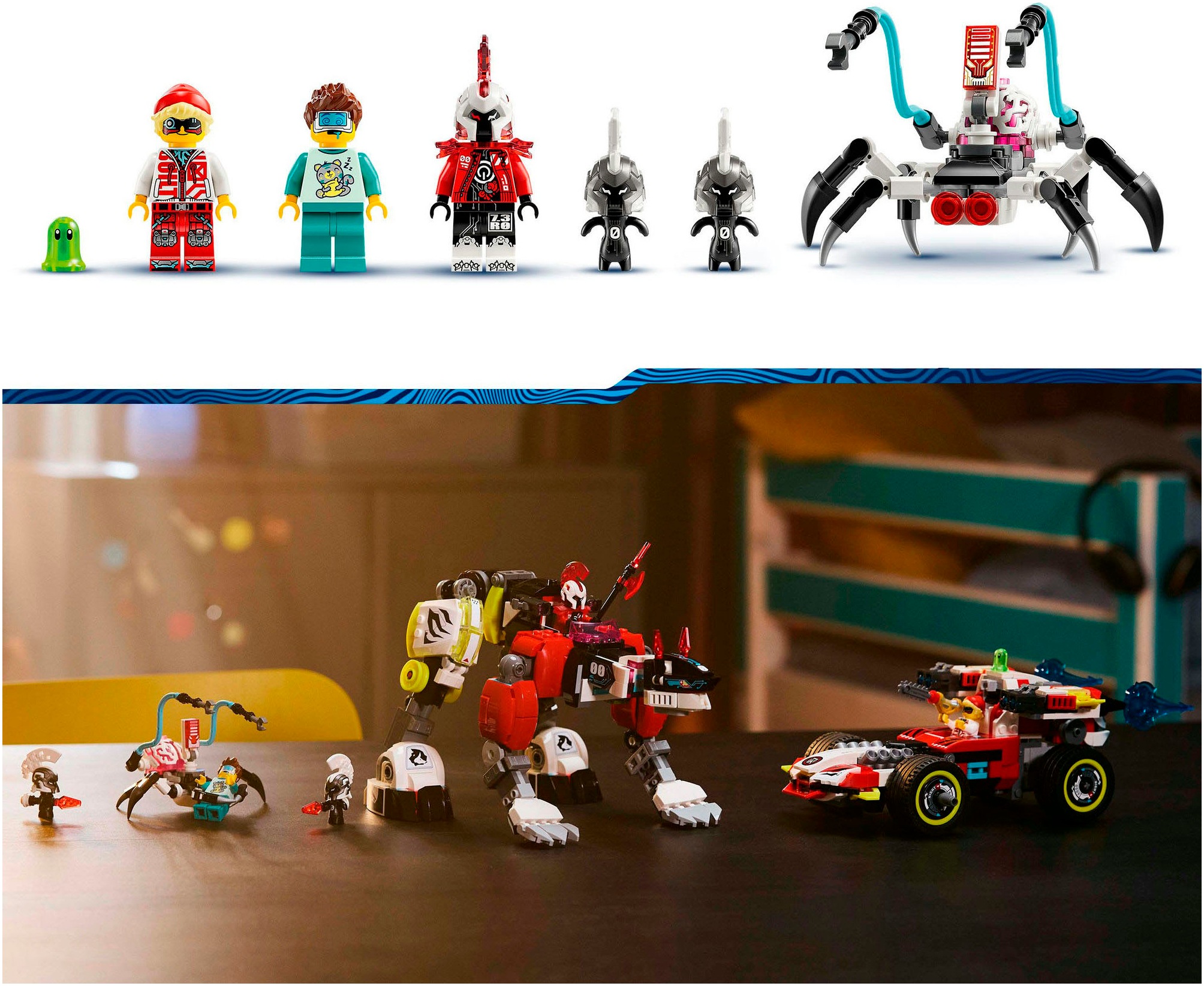 LEGO® Konstruktionsspielsteine »Coopers Tiger-Mech und Zero's Hot Rod Auto (71497), LEGO DREAMZzz«, (1006 St.), Made in Europe