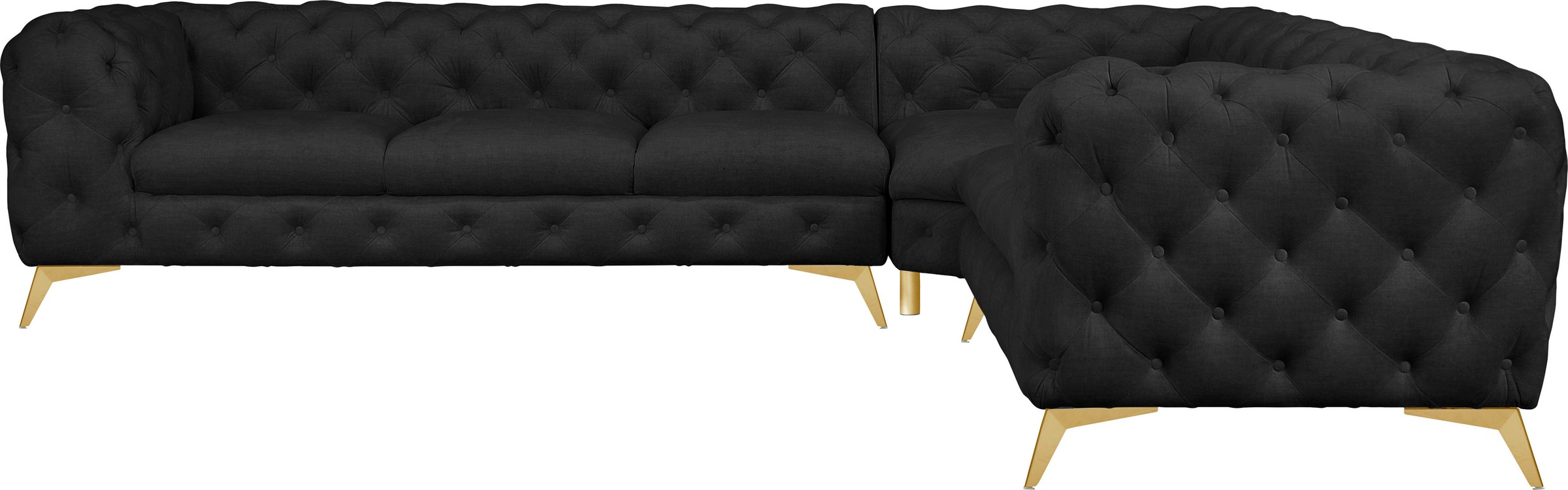 Leonique Chesterfield-Sofa »Ecksofa GLYNIS L-Form mit Wellenunterfederung, Maße B/T/H 323/264/75cm«, aufwändige Knopfheftung, moderne Chesterfield Optik, Fußfarbe wählbar