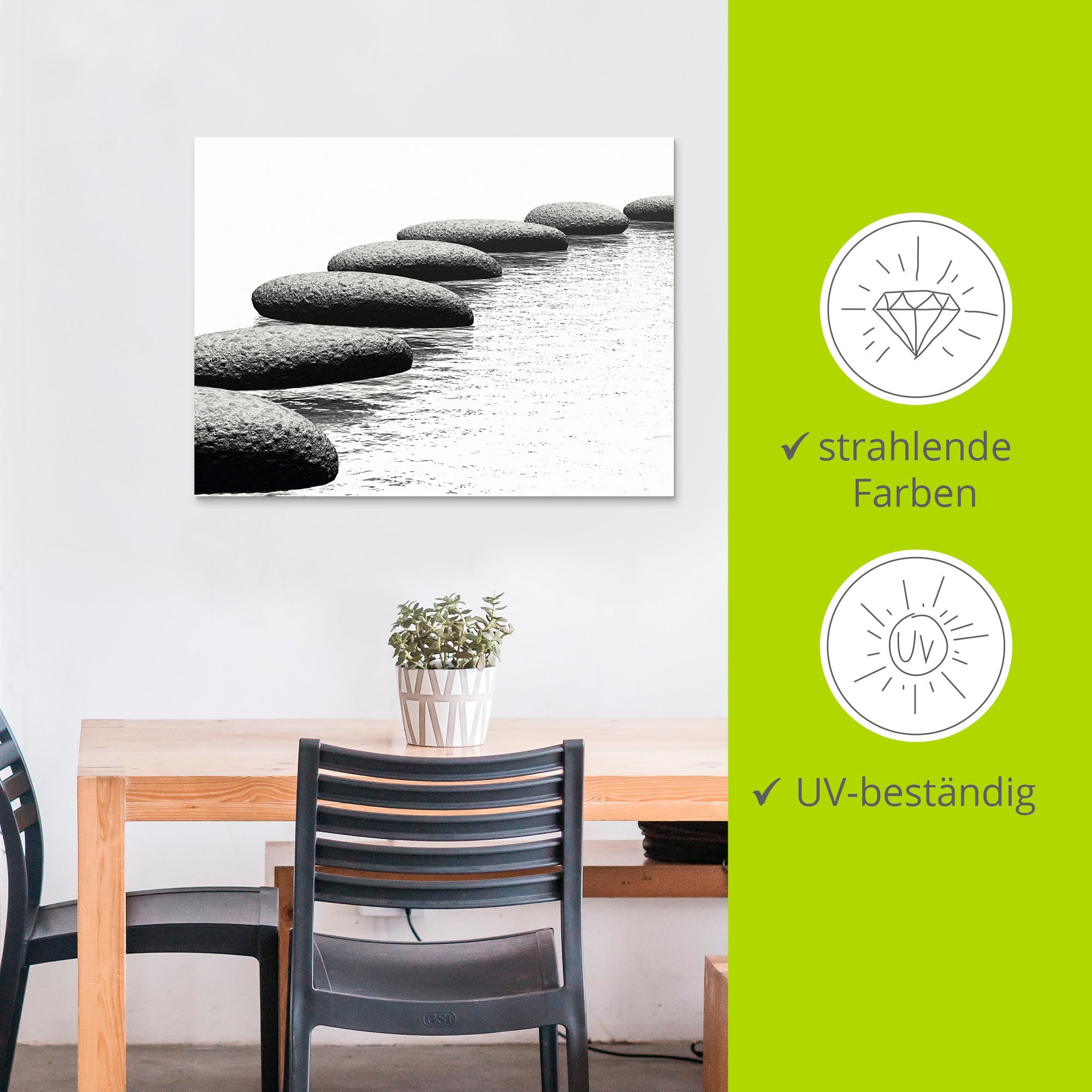 Artland Wandbild »Ein Kiesel auf einem Hintergrund«, Gewässer, (1 St.), als Alubild, Outdoorbild, Leinwandbild, Wandaufkleber, versch. Größen