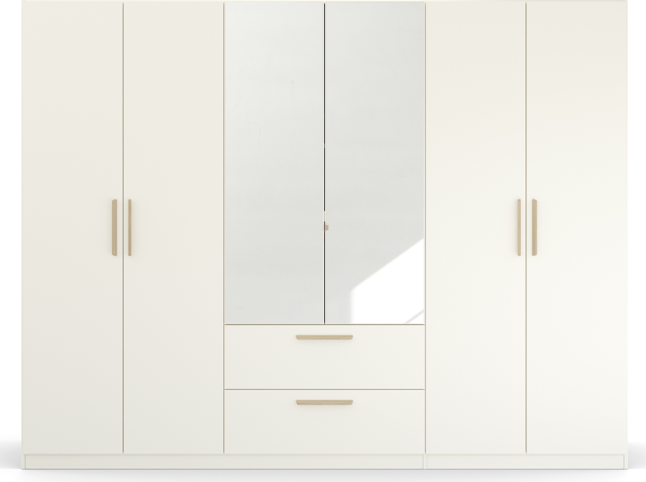 rauch Kleiderschrank »Skandi by Quadra Spin Schlafzimmerschrank«, im Landhaus-Stil mit Massivholzgriffen, mit Schubladen und Spiegel