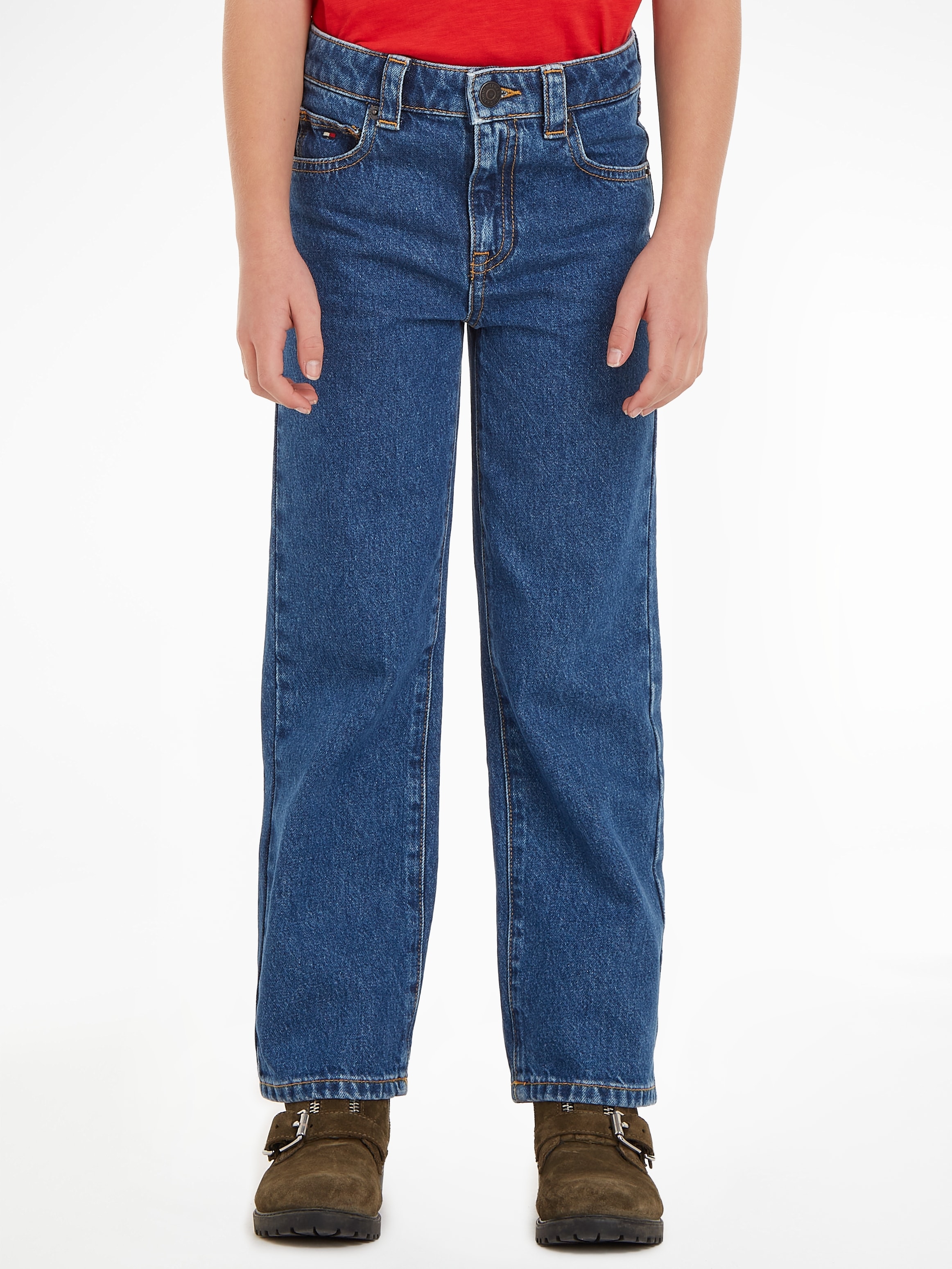 Tommy Hilfiger 5-Pocket-Jeans »GIRLFRIEND Kinder Junior MiniMe,mit Kids MID kaufen hinteren am Bund online BLUE«, Leder-Brandlabel