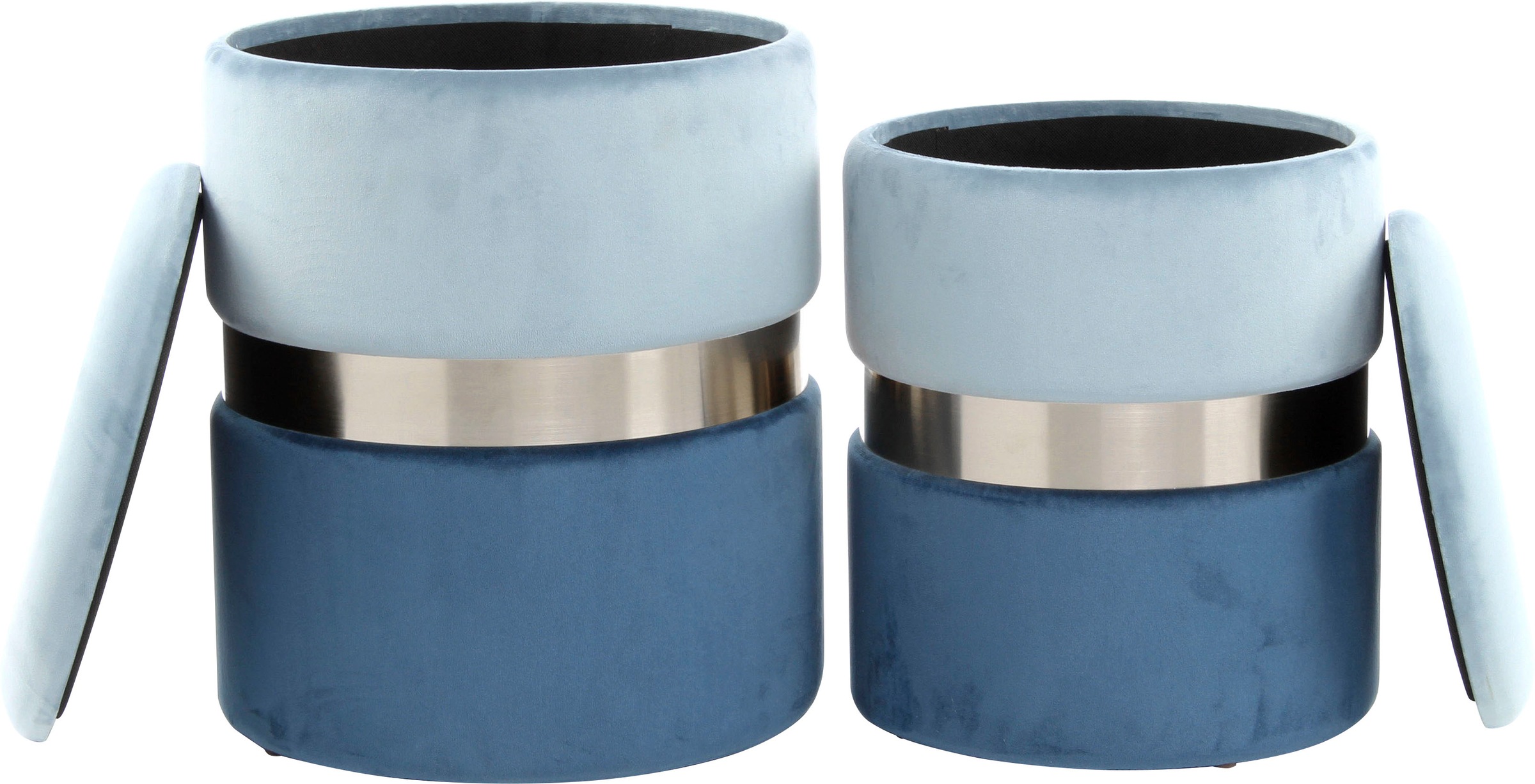 Kayoom Stauraumhocker »Hocker Zora 125 2er-Set, samtweicher Stoffbezug,runde elegante Form«, (Set, 2 St.), edles Design mit Metallring, gepolstert, mit Stauraum