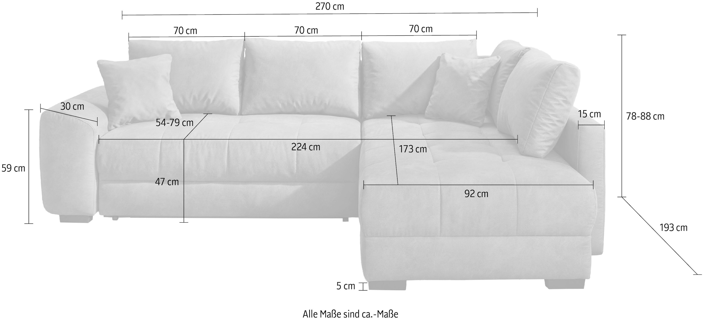 Jockenhöfer Gruppe Ecksofa »Amalfi, L-Form, B: 270 cm, Liegefl. 146x224 cm, Dauerschlafsofa« Tonnentaschen-Federkern, Topper, Bettkasten & Kissen