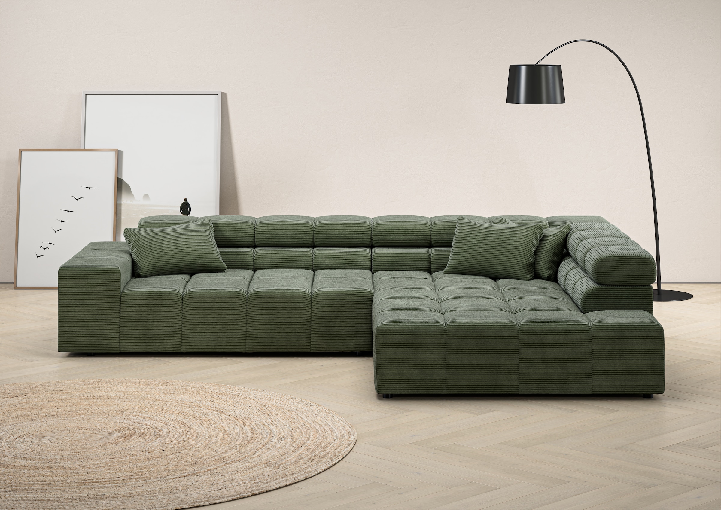 INOSIGN Ecksofa "Ancona incl. Kopfteilverstellung, Zierkissen Breite 319cm, günstig online kaufen