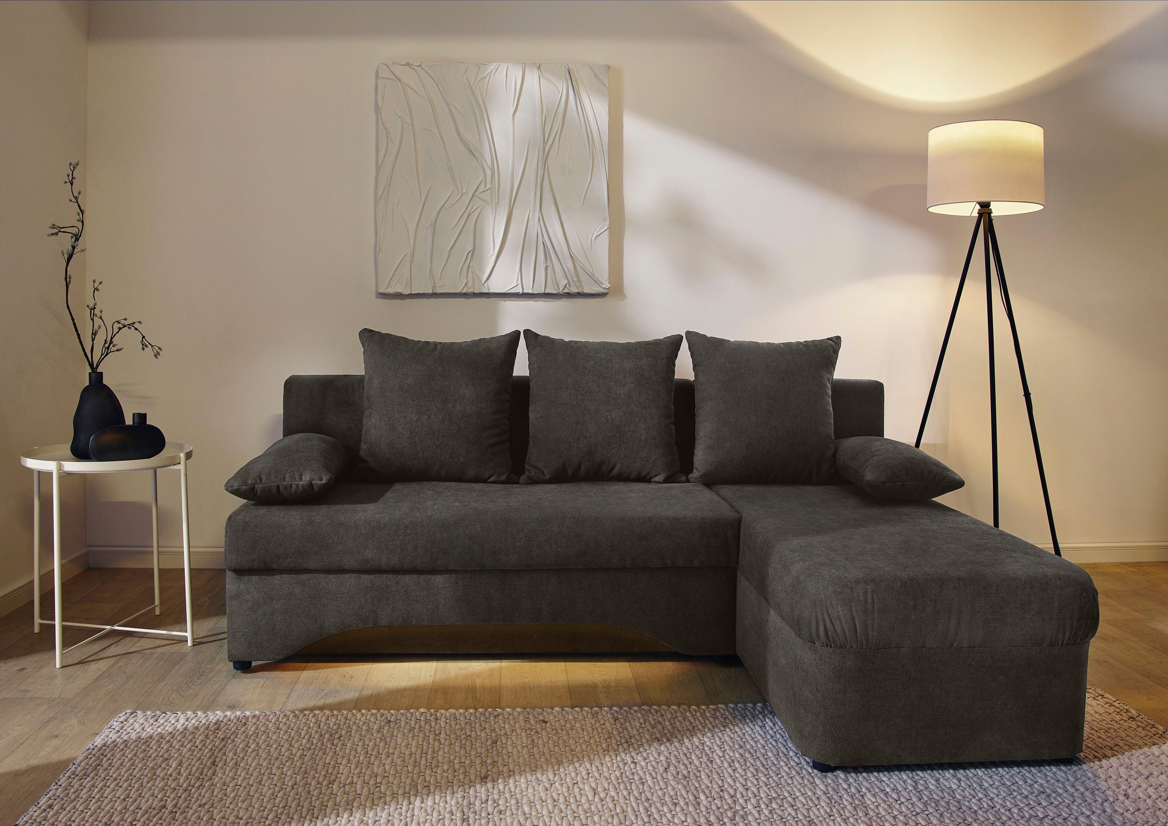 Jockenhöfer Gruppe Ecksofa »Starlight, L-Form, mit dimmbarer LED-Beleuchtung«, Gästebettfunktion; Stauraum/Bettkasten, mit Kissen