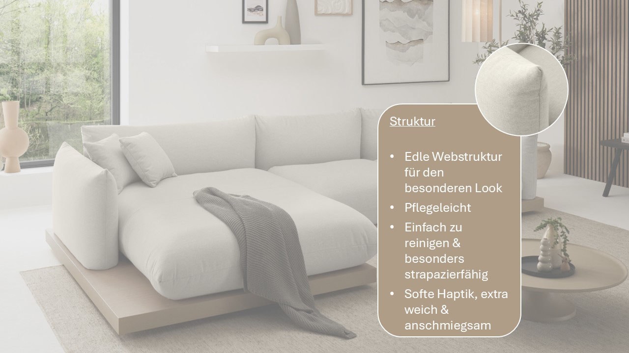 OTTO home Ecksofa »Kalix L-Form, 323 cm - OTTO. Verlässliche Qualität.« Designsofa, auf Holzplateau, Strukturstoff, hoher Sitzkomfort