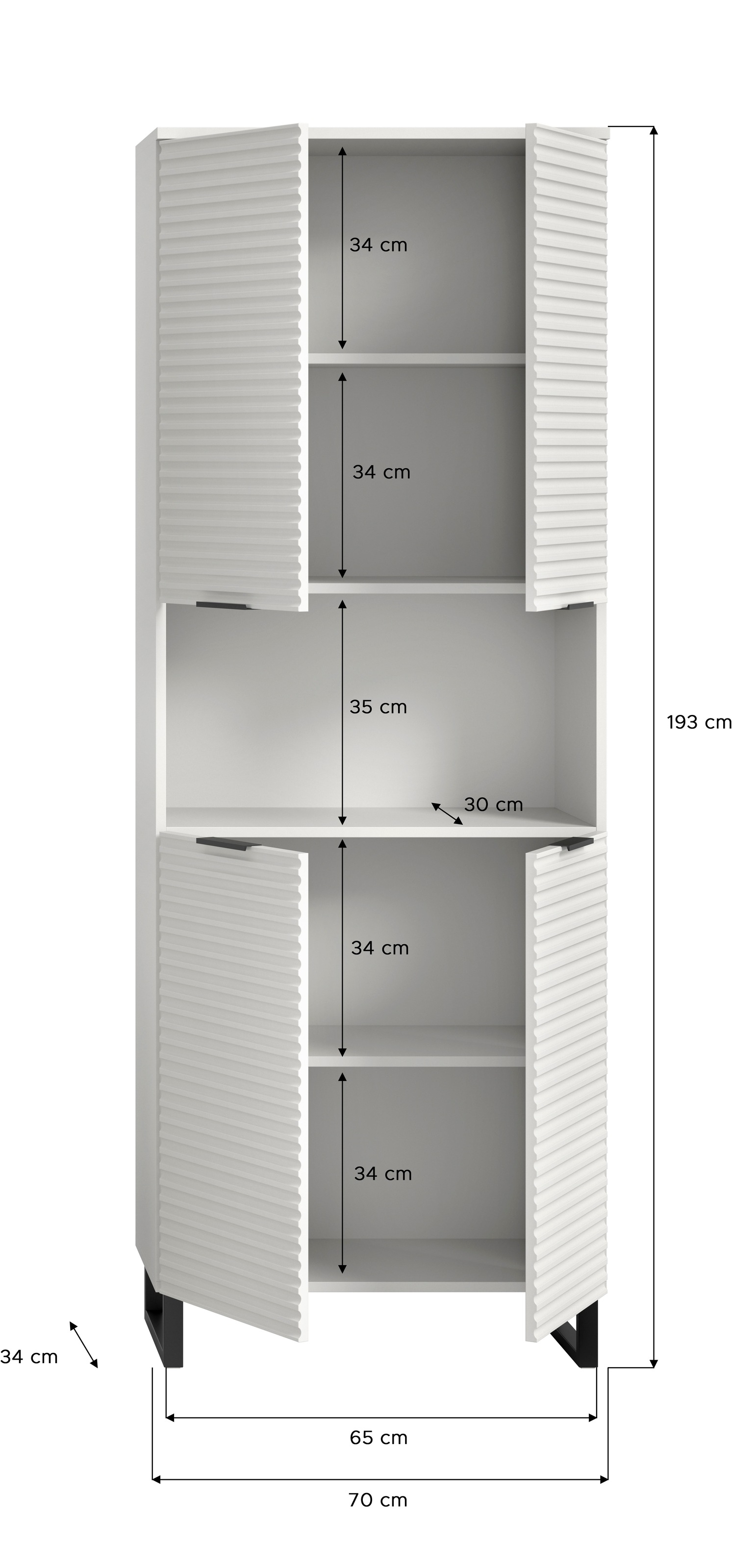 welltime Hochschrank »Litica, Höhe 193 cm, 4 Türen, 2 Einlegeböden, 1 offenes Fach«, Badschrank, Standschrank, Badezimmer, Bad-Möbel