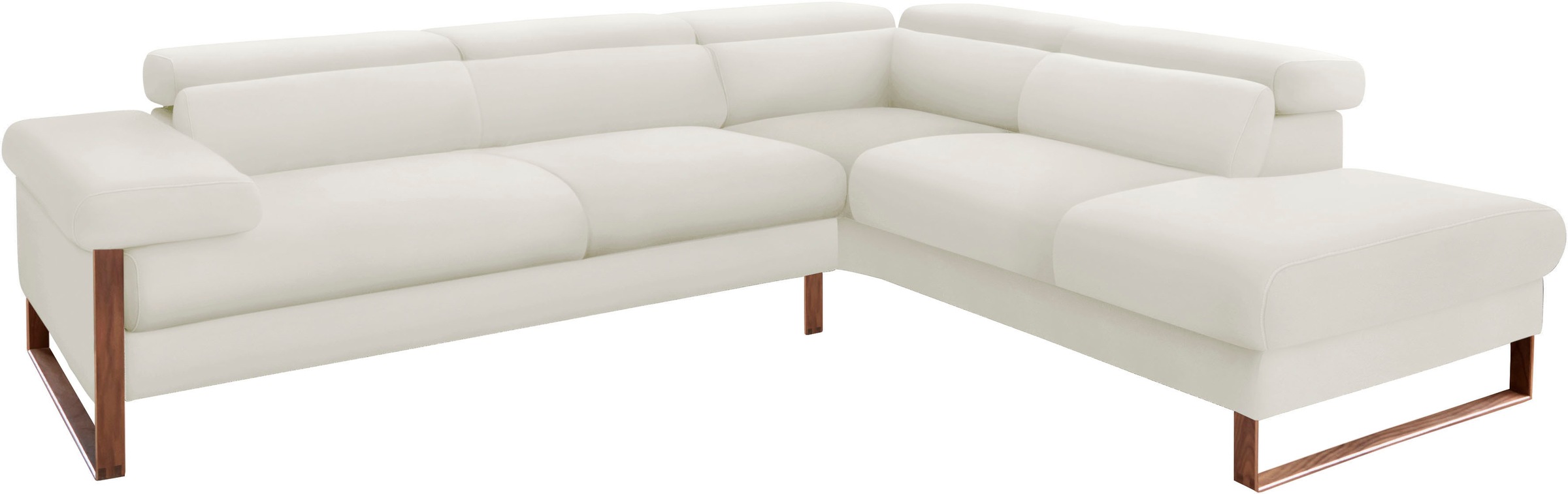 W.SCHILLIG Ecksofa »finn, Designsofa mit tollem Sitzkomfort, bequem, L-Form«, German Design Award 2016, Fußgestell Nussbaum natur, Breite 281 cm
