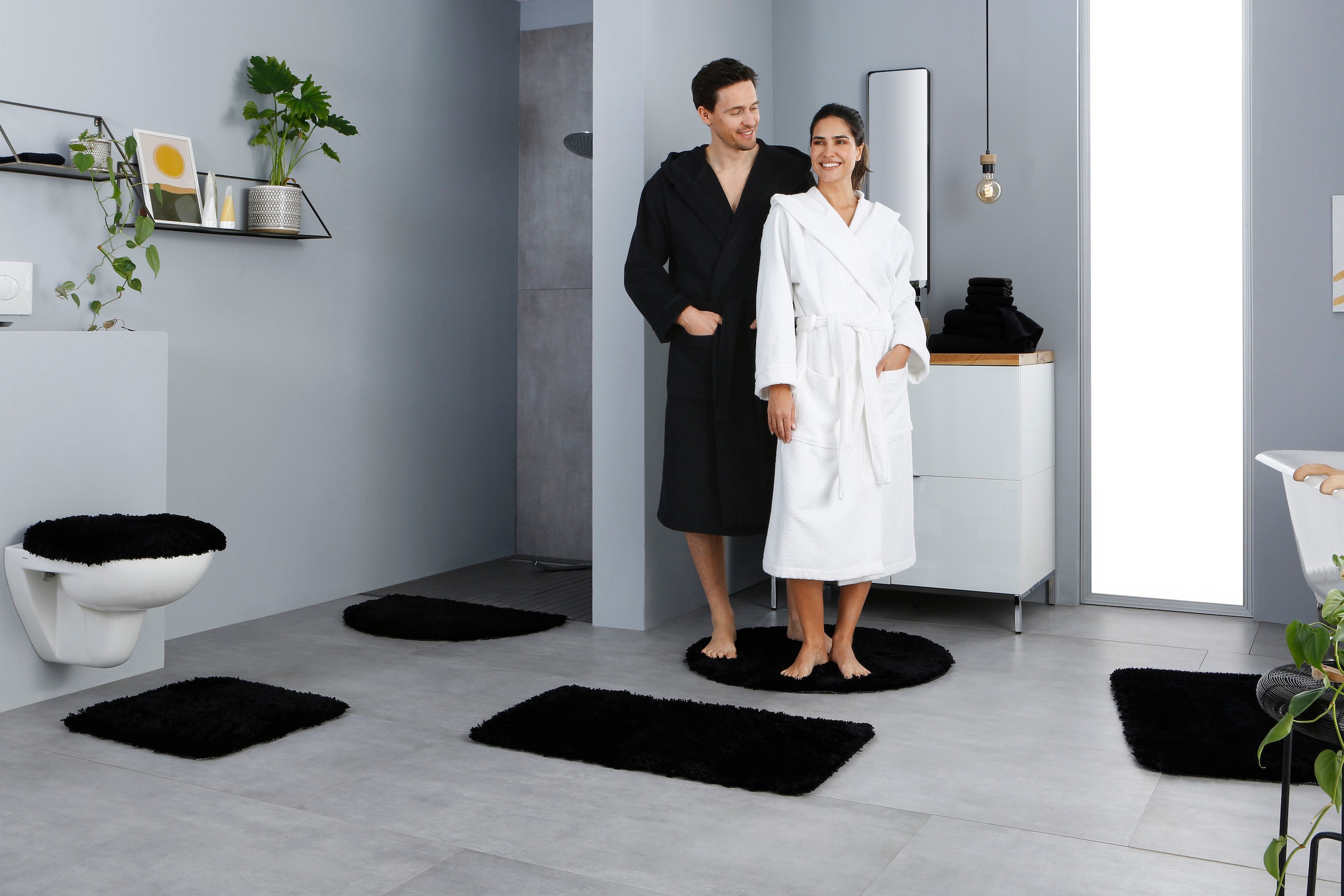 my home Badematte »Sanremo, Badvorleger, Badezimmer Teppich, sehr weich«, rutschhemmend beschichtet, fußbodenheizungsgeeignet-schnell trocknend, Badteppich, unifarben, rechteckig, rund & als 3-tlg. Set erhältlich