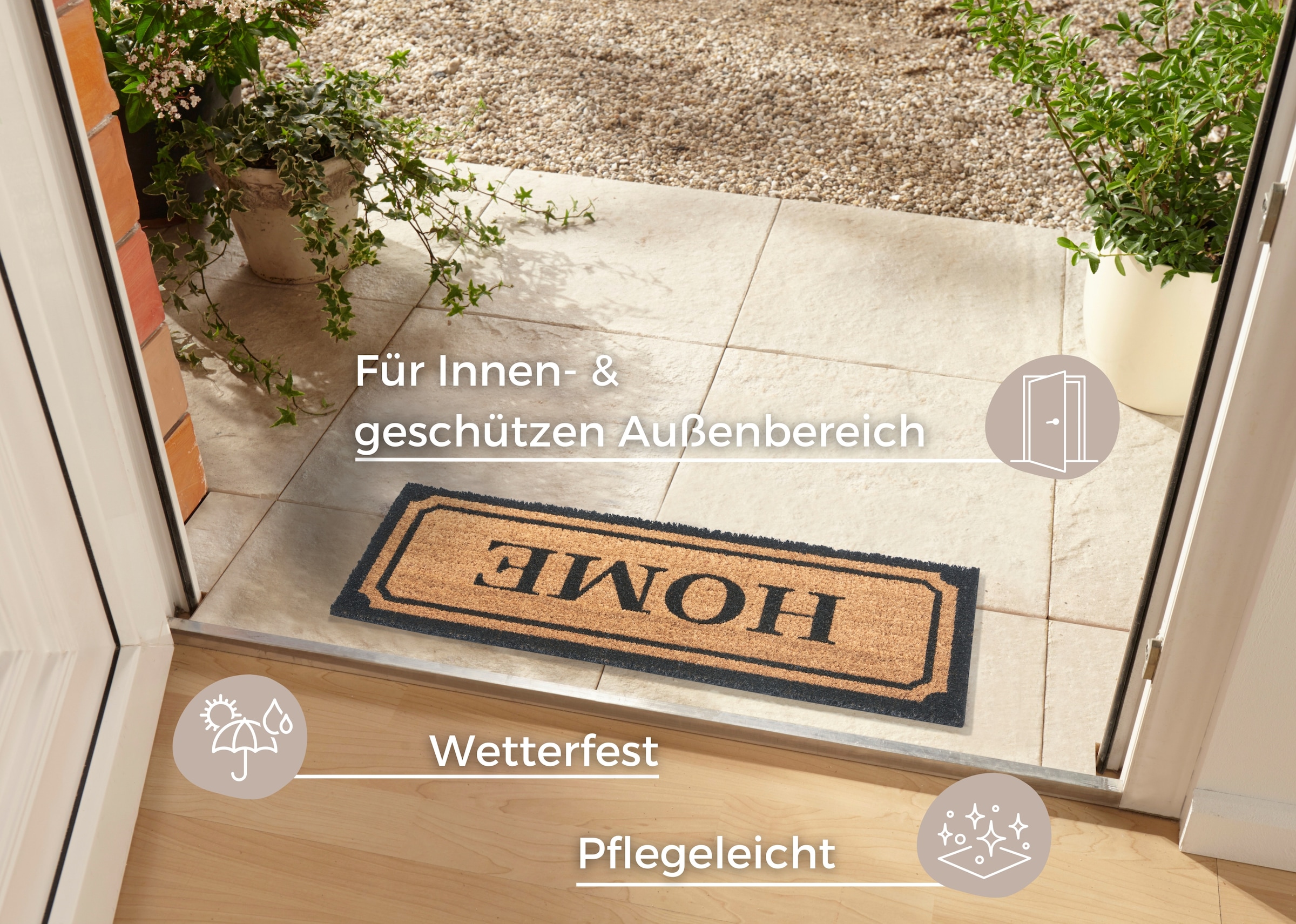 HANSE Home Fußmatte »Mix Mats Kokos Wide Home Border, Türmatte«, rechteckig, 15 mm Höhe, Kokos, Schmutzfangmatte, Outdoor, Rutschfest, Innen, Kokosmatte, Flur