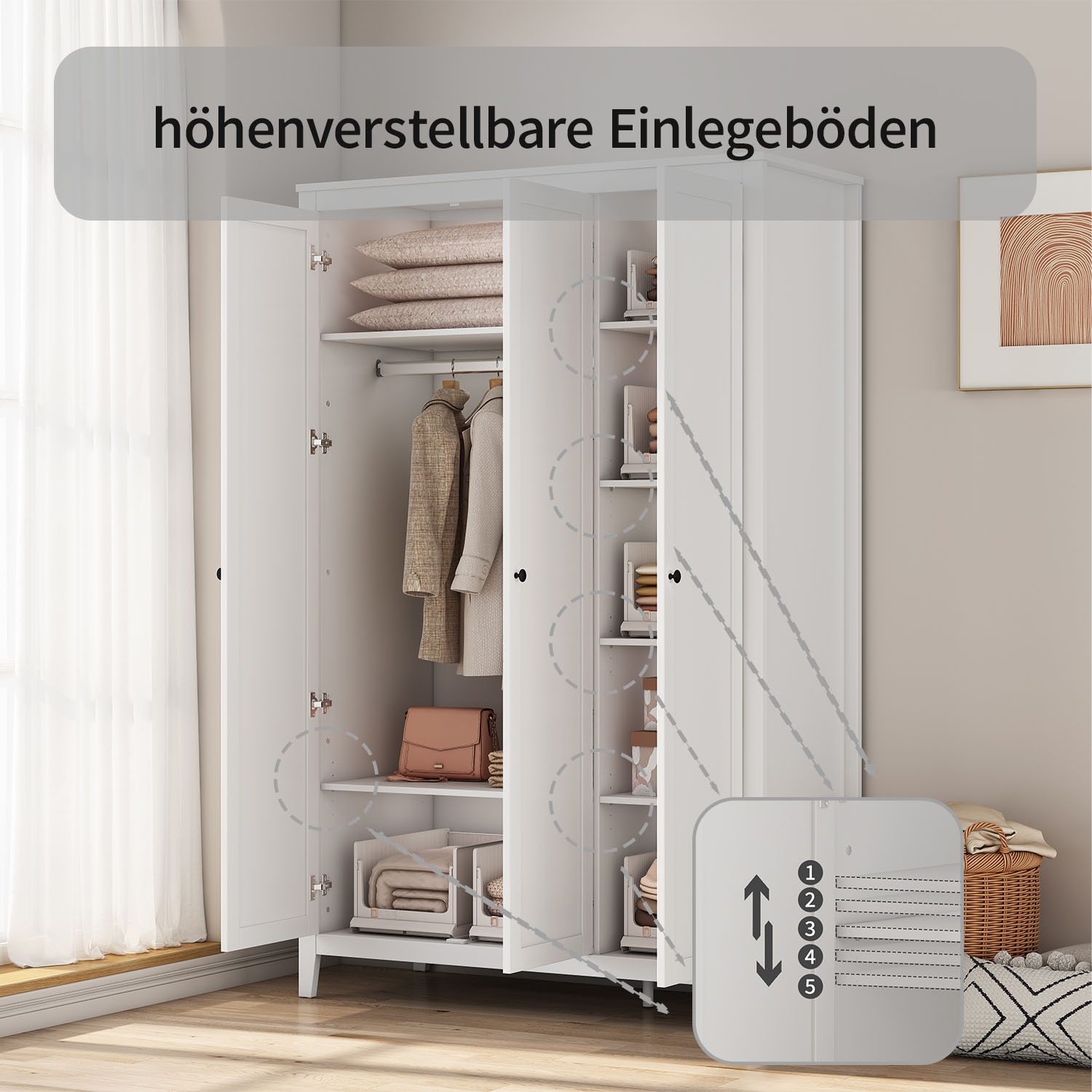 OTTO home Kleiderschrank »Borkum Schlafzimmerschrank Garderobe Landhaus Bestseller weiß« hochwertige schwarze Griffe aus Metall, 