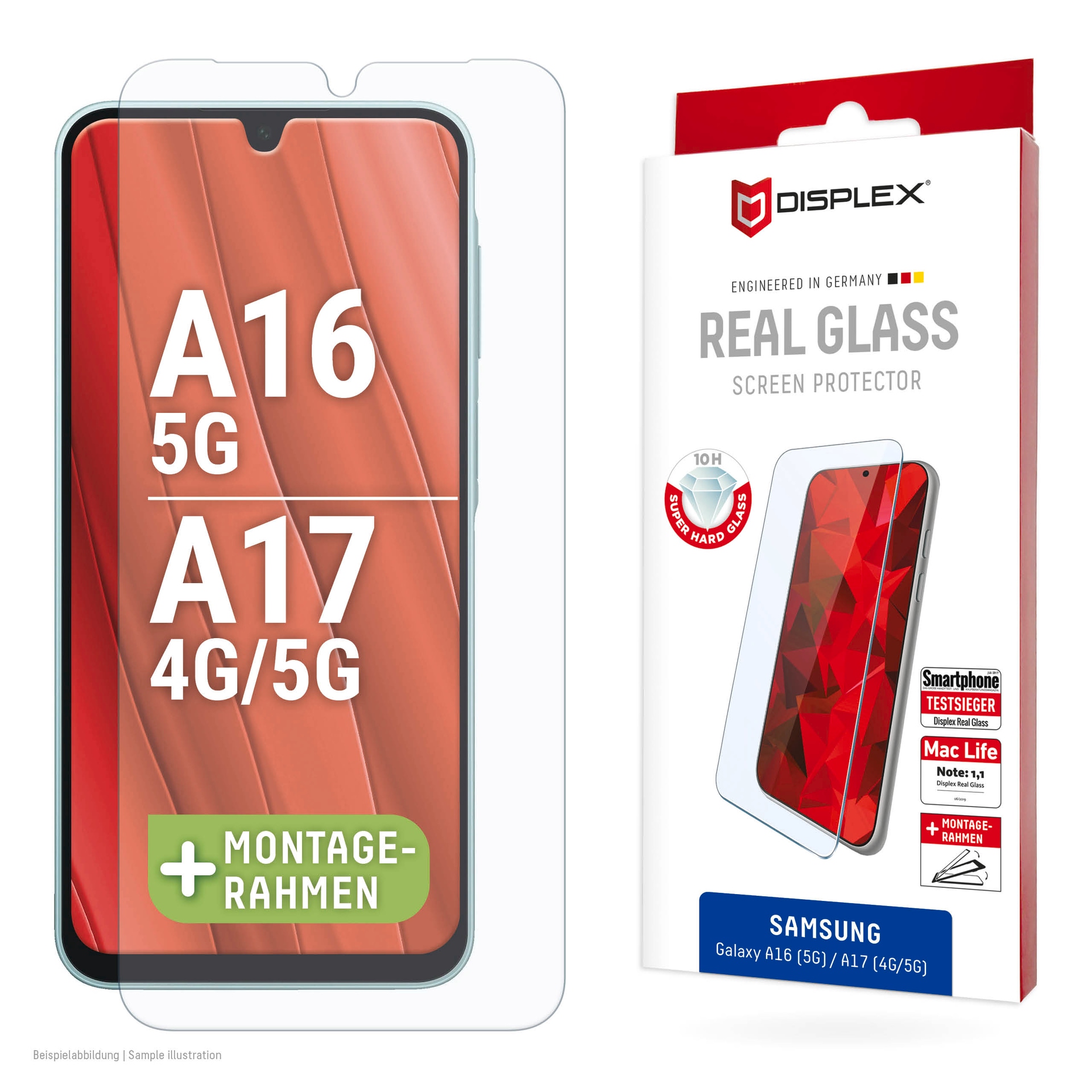 Displex Displayschutzglas »Real Glass Screen Protector« für Samsung Galaxy A16 5G;Samsung Galaxy A17 Displayschutzfolie, Schutzfolie, Bildschirmschutz, kratz- & stoßfest