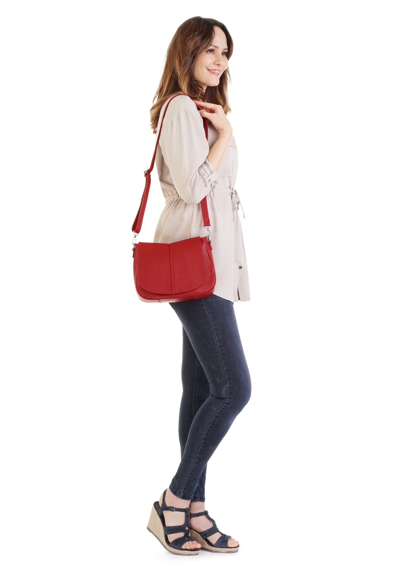 Cluty Umhängetasche, echt Leder, Made in Italy