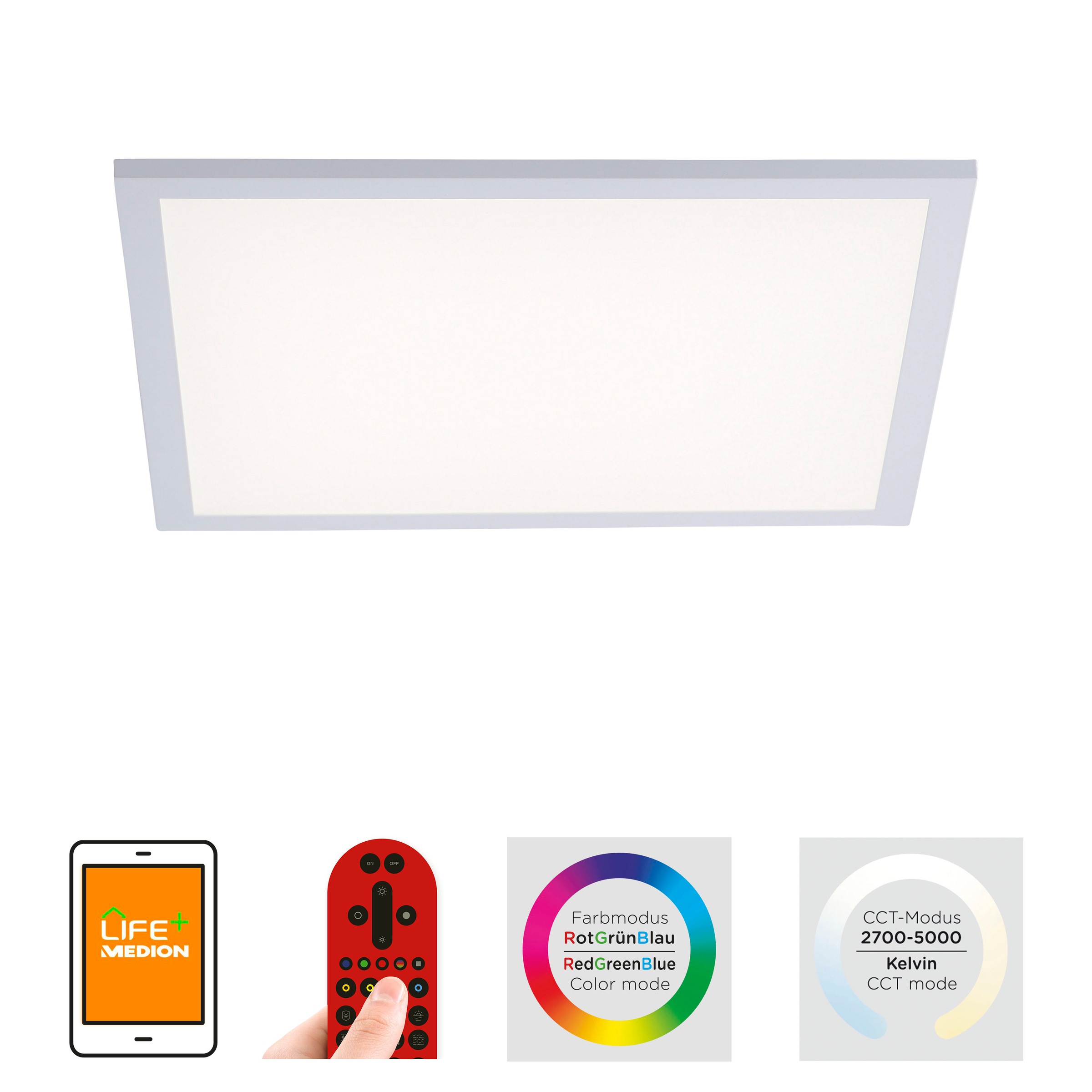 JUST LIGHT Deckenleuchte »Ls-FLAT«, 1 flammig, Leuchtmittel LED-Board | LED fest integriert, RGB+tunable white, Infrarot inkl., Fernbedienung, Smarthome fähig