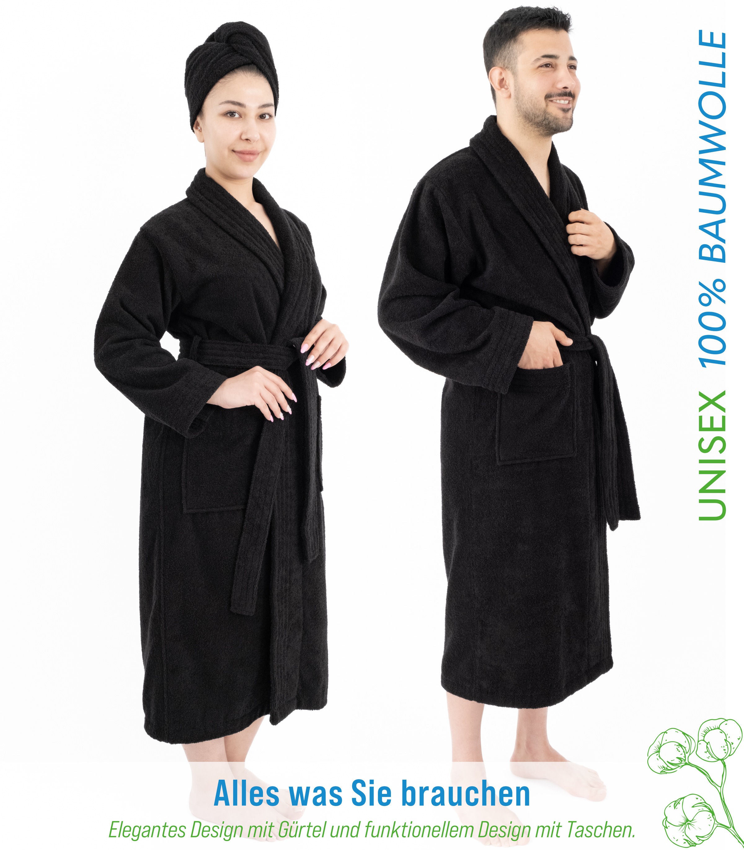 HAMMETEX Bademantel »Bademantel 100% Baumwolle Unisex, 400 GSM, Weich & Saugfähig«, (Packung), ideal für Sauna & Spa, Hotelbademantel, Morgenmantel