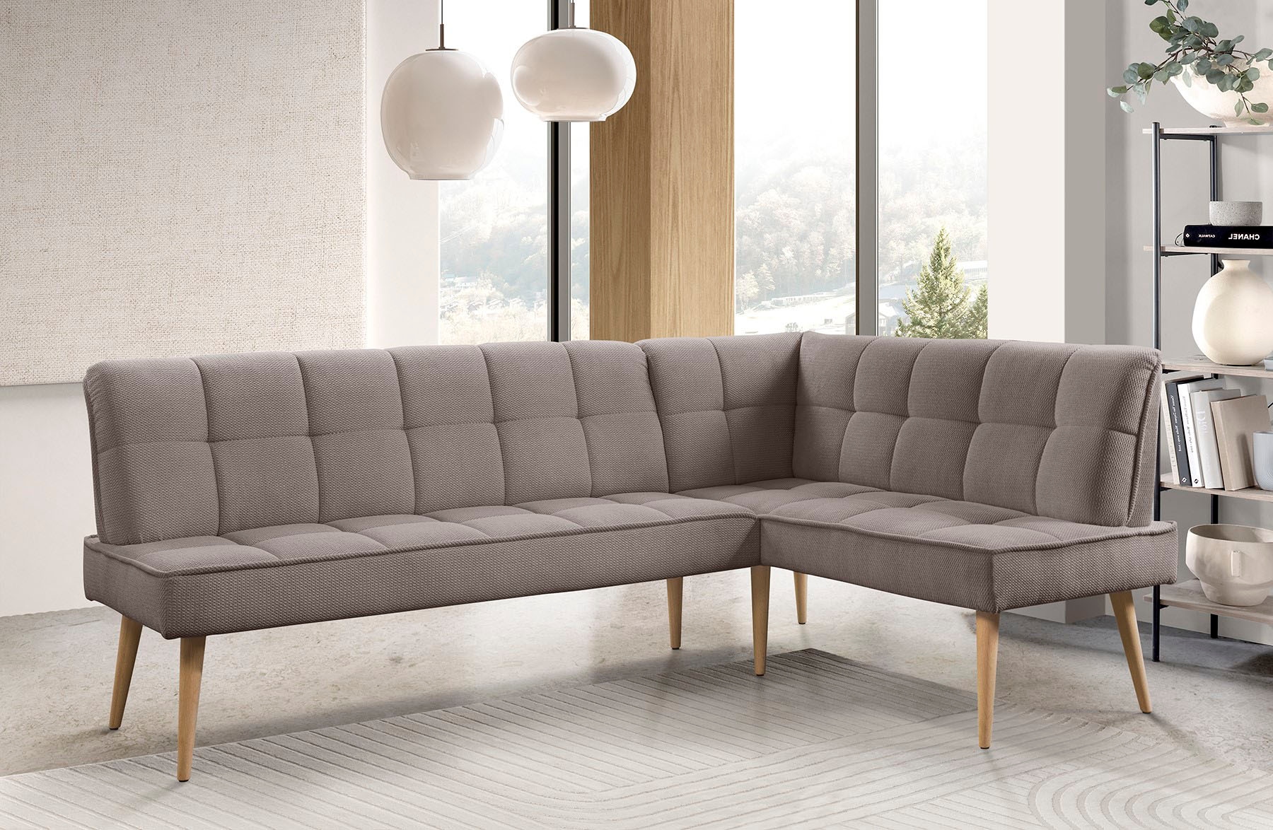 exxpo - sofa fashion Eckbank »Latte« moderne Sitz- und Rückensteppung, bequem und elegant, hoher Holzfuß