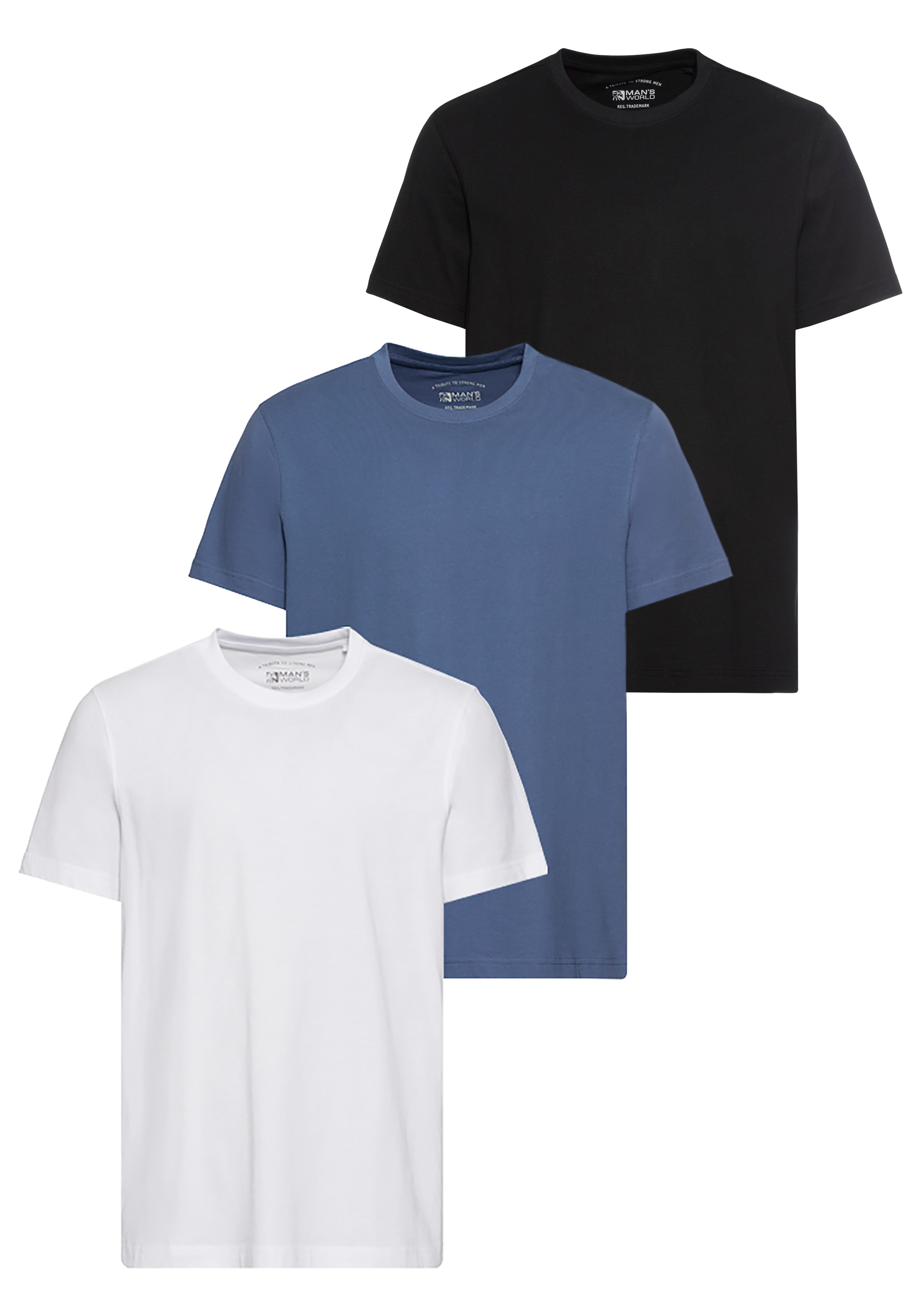 Man's World T-Shirt »neue Farben!«, (3er-Pack), Kurzarm, unifarben, Rundhals, aus Baumwolle