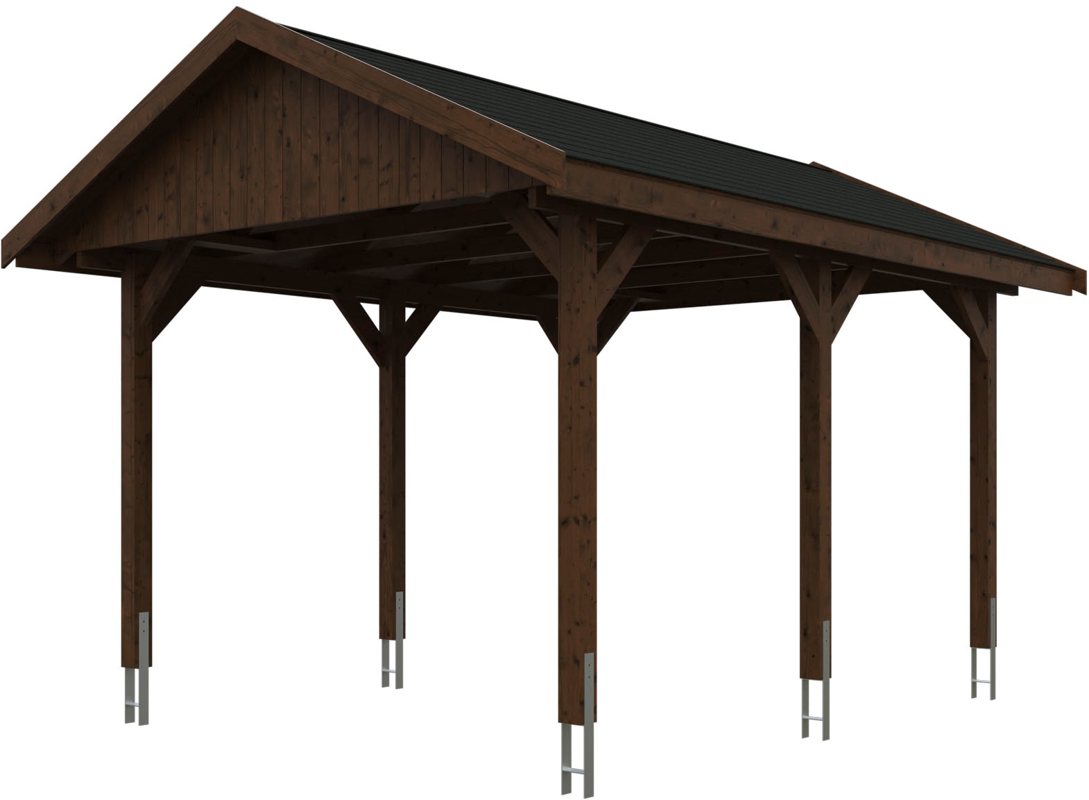 Skanholz Einzelcarport »Wallgau«, Nadelholz, 291 cm, Nussbaum, 380x500cm, schwarze Schindeln