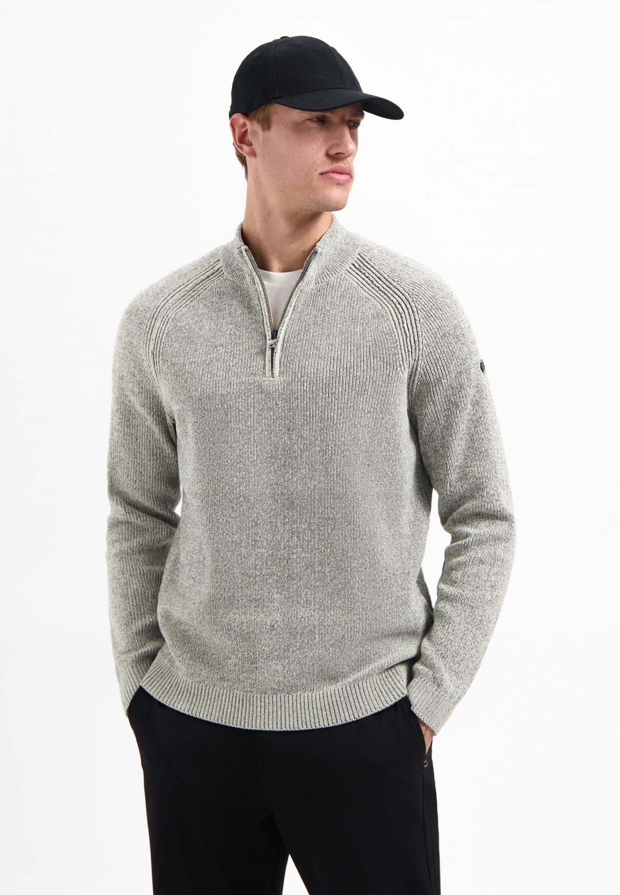 NO EXCESS Stehkragenpullover »No Excess Melierter Half-Zip-Pullover«