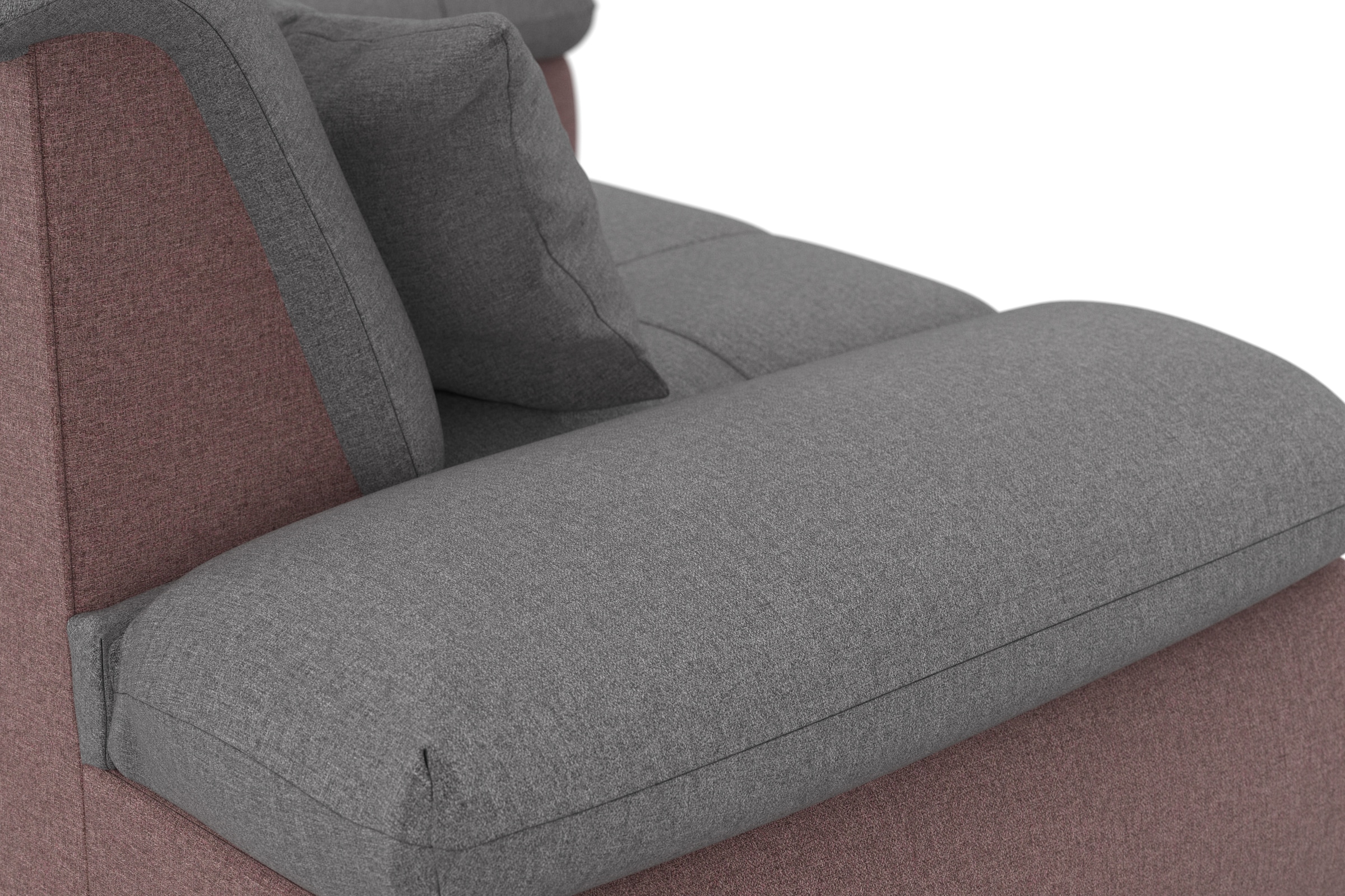 DOMO collection Ecksofa »Moric, L-Form, XXL-Sofa - Breite 300cm«, wahlweise mit Bettfunktion und Armteilverstellung, beere-grau