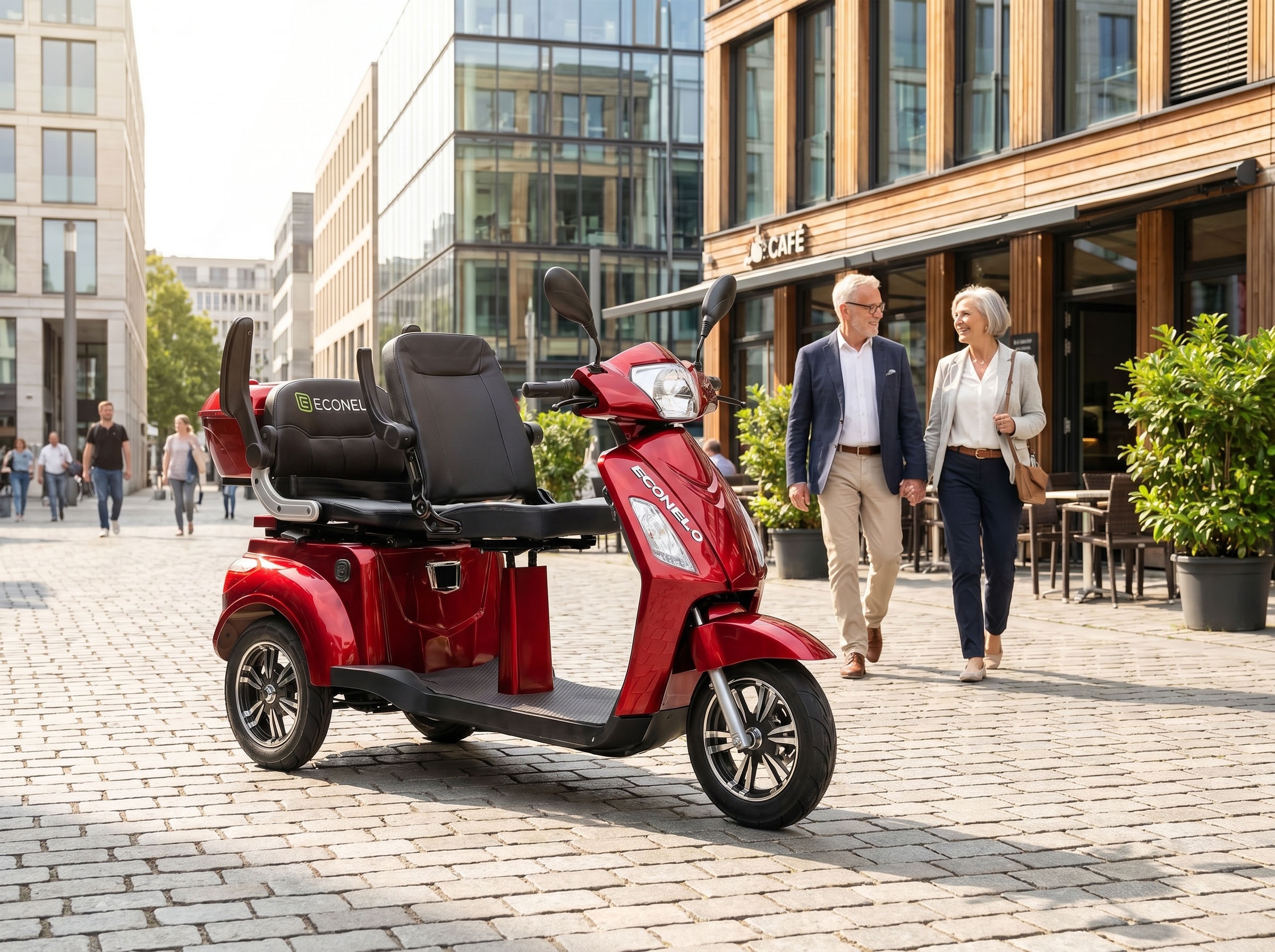 ECONELO Elektromobil 1.000 W 25 km/h Sicherheitsrollen gegen Kippen, 3 Geschwindigkeitsstufen