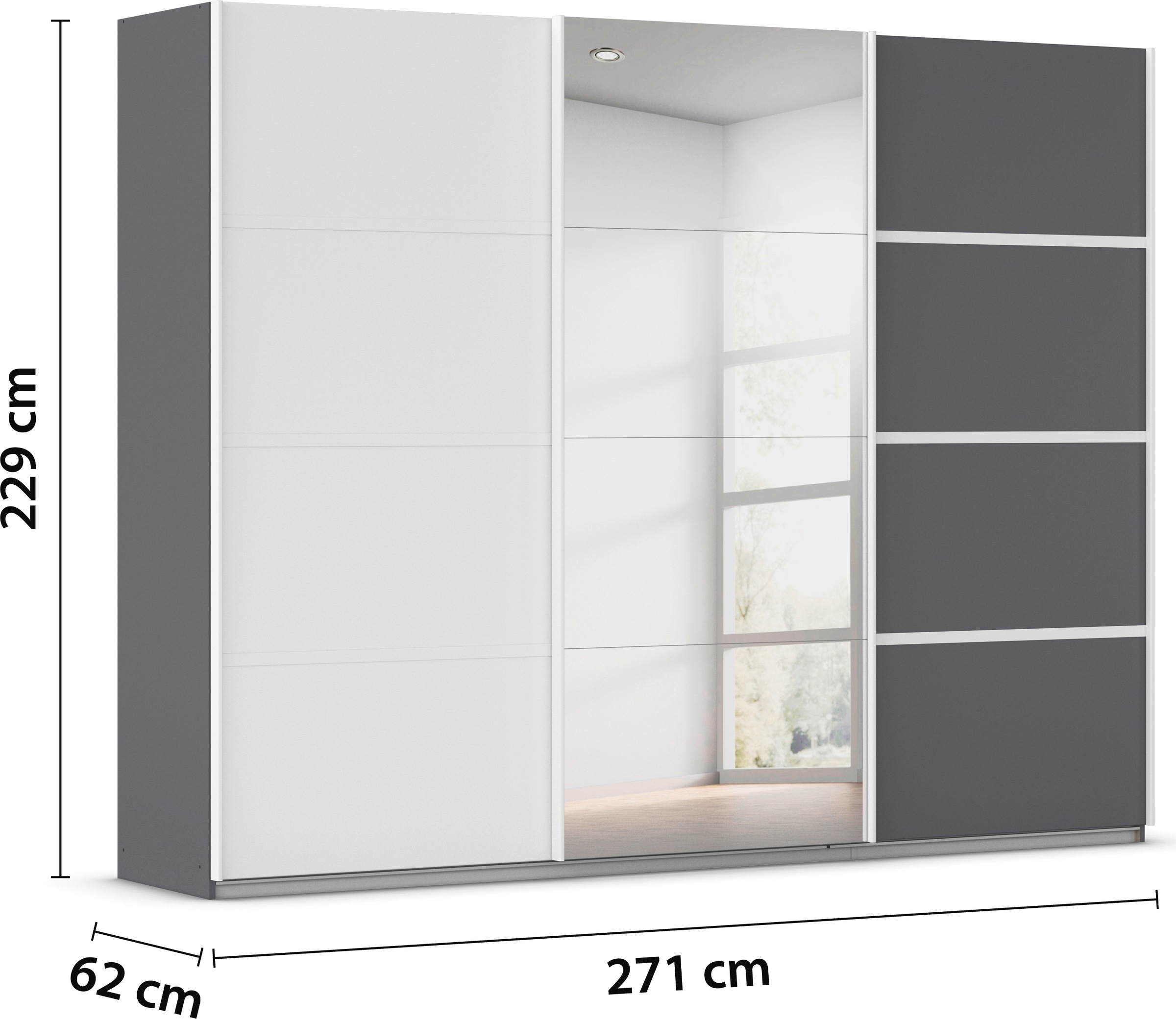 rauch Kleiderschrank »Schwebetürenschrank Garderobe Schrank TOP ANGEBOT Avola«, (in 3 verschiedenen Ausstattungen BASIC/CLASSIC/PREMIUM inkl. Spiegel), mit eleganten Zierleisten in Chrom, Schwarz oder Weiß MADE IN GERMANY