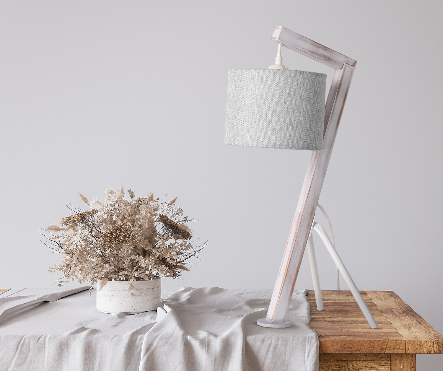 Paco Home Tischleuchte »GALLOW« E27 Schreib Holz Dreibein Vintage E27 Galgen Modern Höhe 49cm