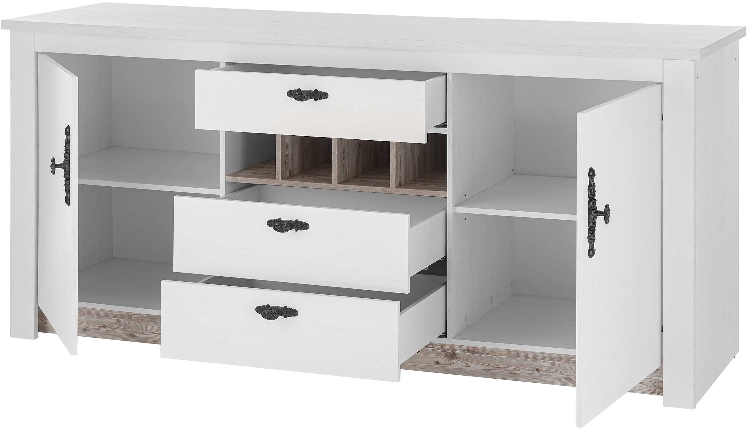 Home affaire Unterschrank »Florenz, Küchenunterschrank in Pinie Weiß, Unterschrank« mit verschnörkeltem Metallgriff, im Landhausstil, Arbeitshöhe 92 cm