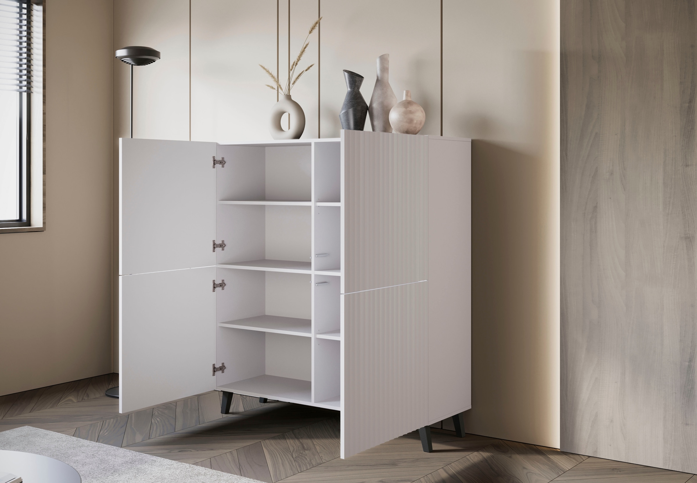 INOSIGN Highboard »PHUKET«, (1 St.), moderne, grifflose Kommode mit 4 Türen und 8 Fächern, Breite 120 cm