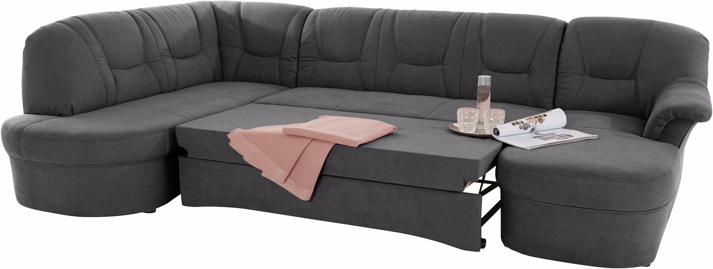 DOMO collection Wohnlandschaft »Sarafina, zeitlos und komfortabel, optional mit Federkern, U-Form«, wahlweise mit Bettfunktion