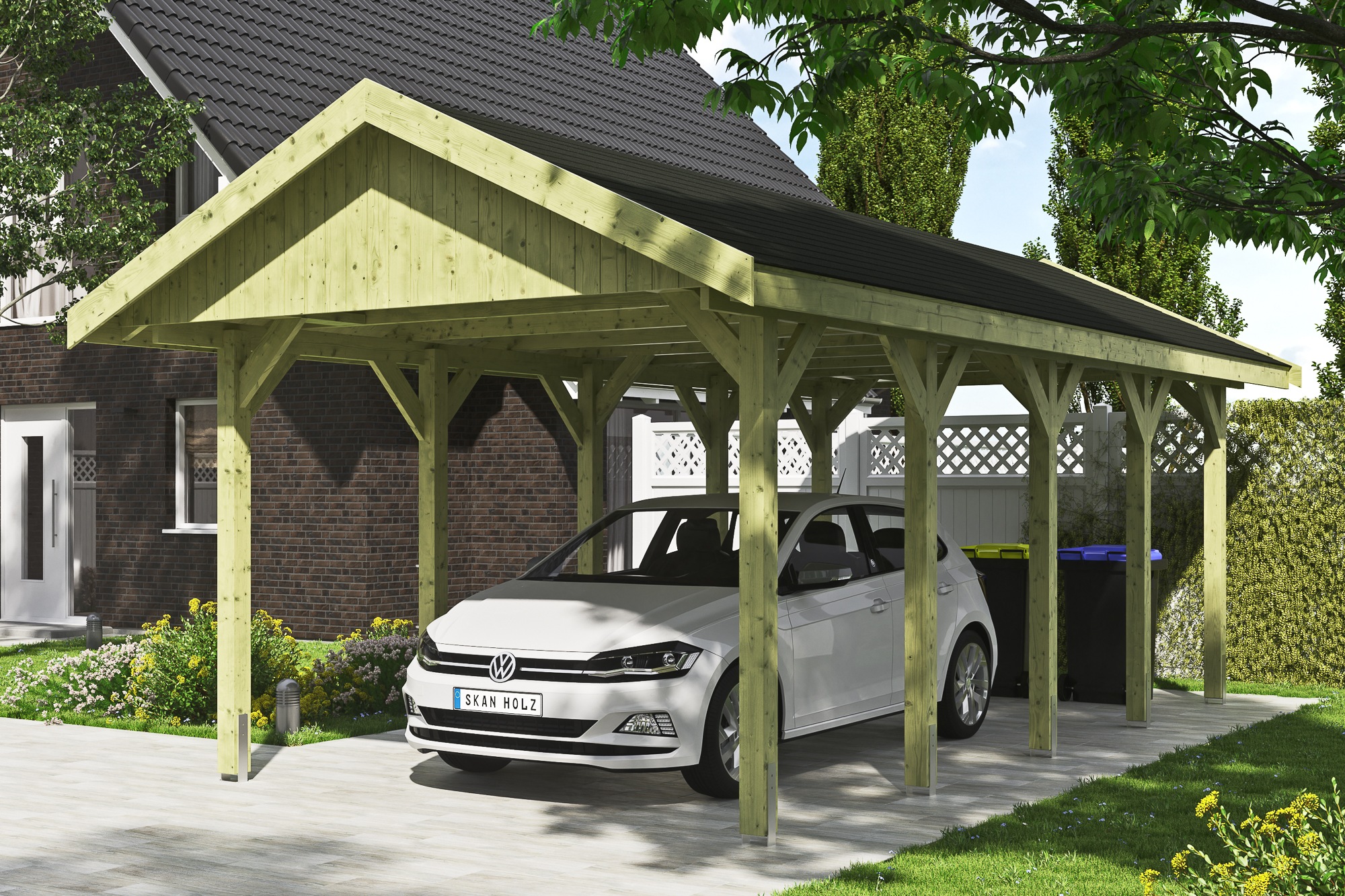 Skanholz Einzelcarport »Wallgau«, 291 cm, Grün, mit schwarzen Dachschindeln