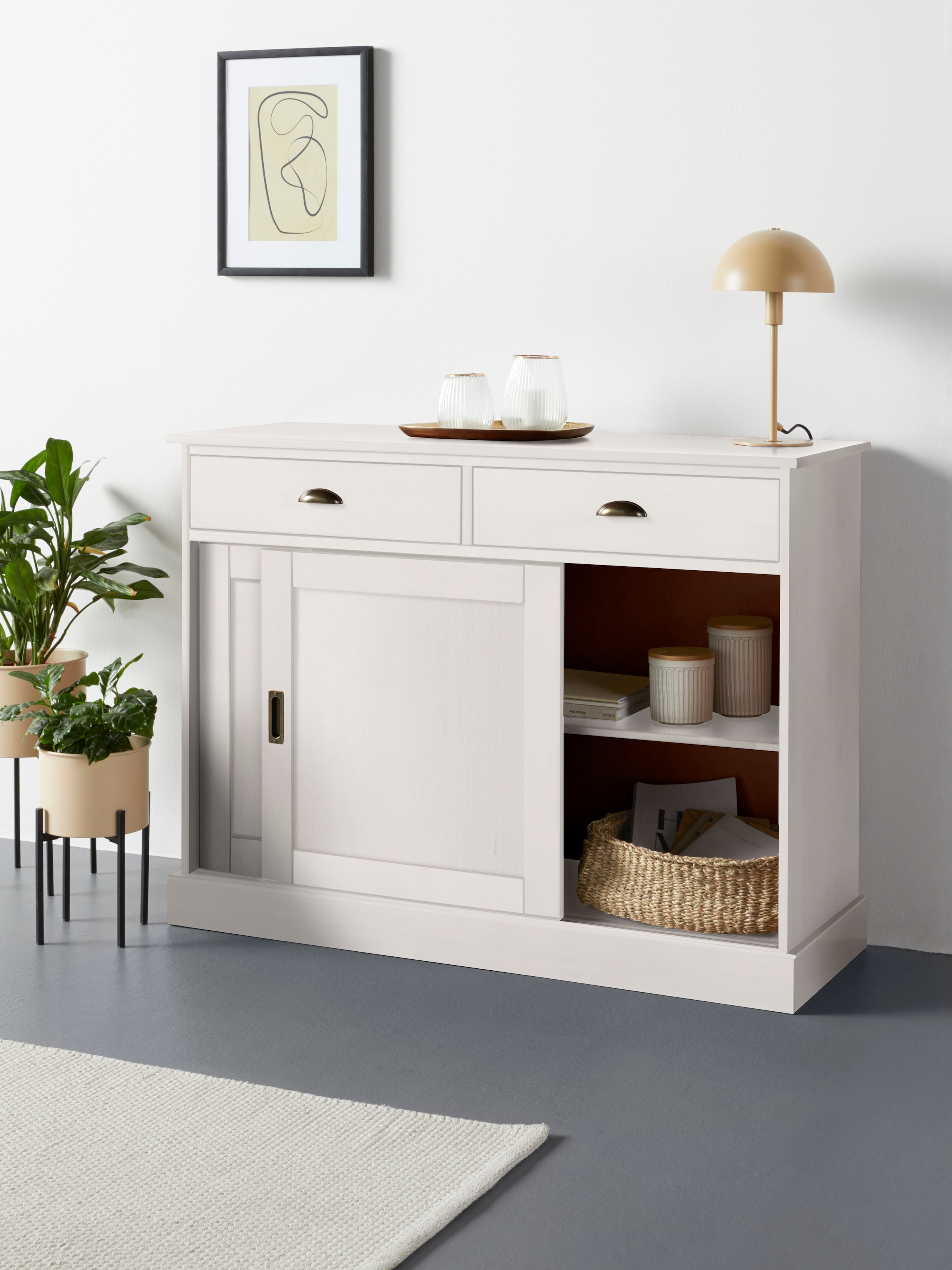 Home affaire Sideboard »Schröder«, Kommode, 2 Schiebetüren, 2 Schubkasten, aus massivem Kiefernholz