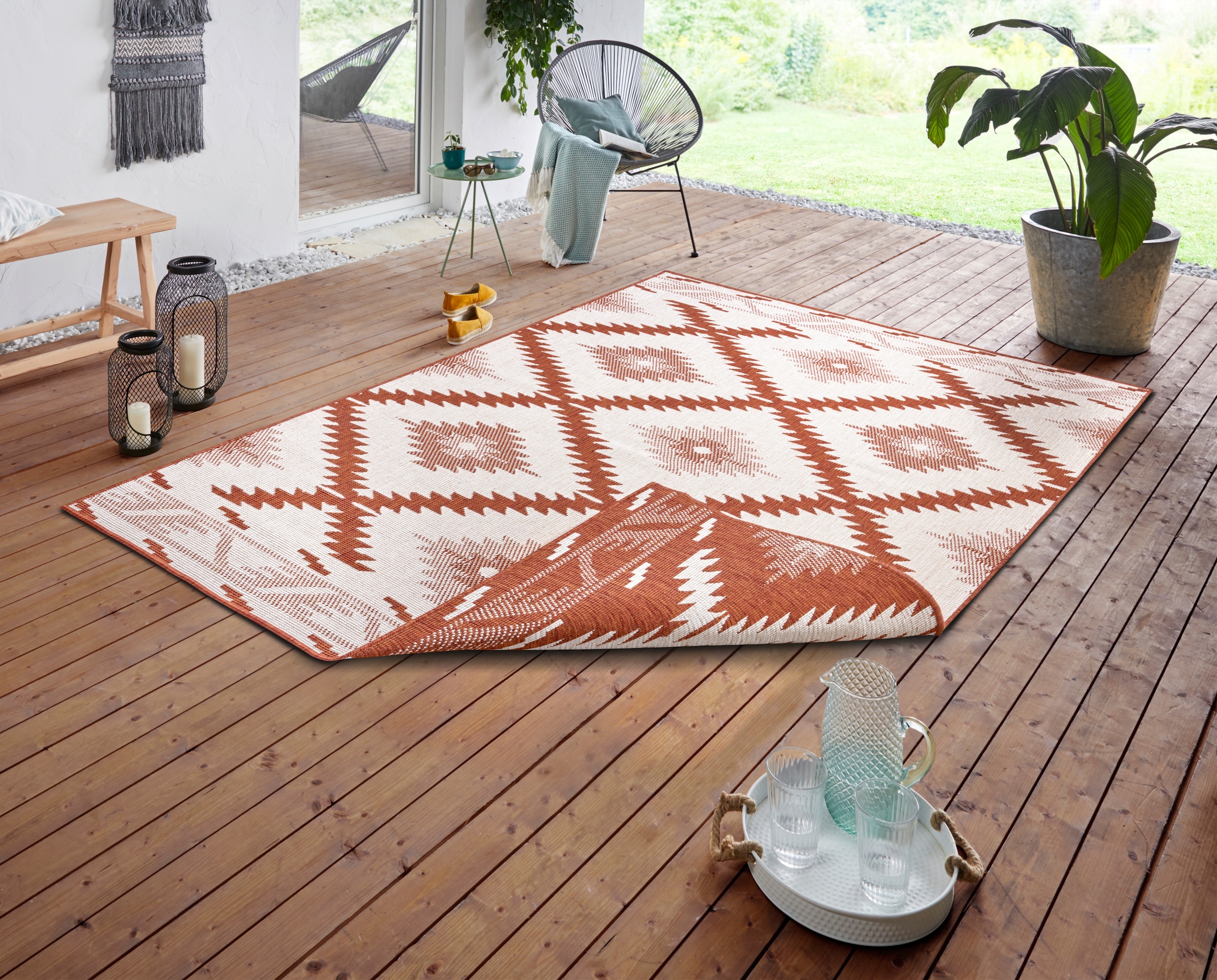 NORTHRUGS Teppich »Malibu Wendeteppich«, rechteckig, 5 mm Höhe, In-& Outdoor, Wetterfest, Balkon, Läufer, Wohnzimmer, Wasserfest