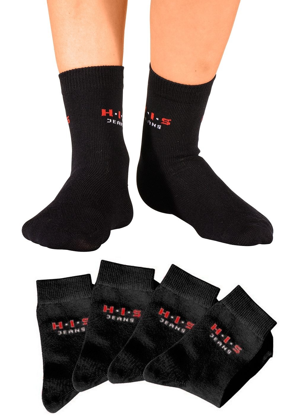 H.I.S Basicsocken Packung, 4 Stk. tlg. mit kontrasfarbenem Logo