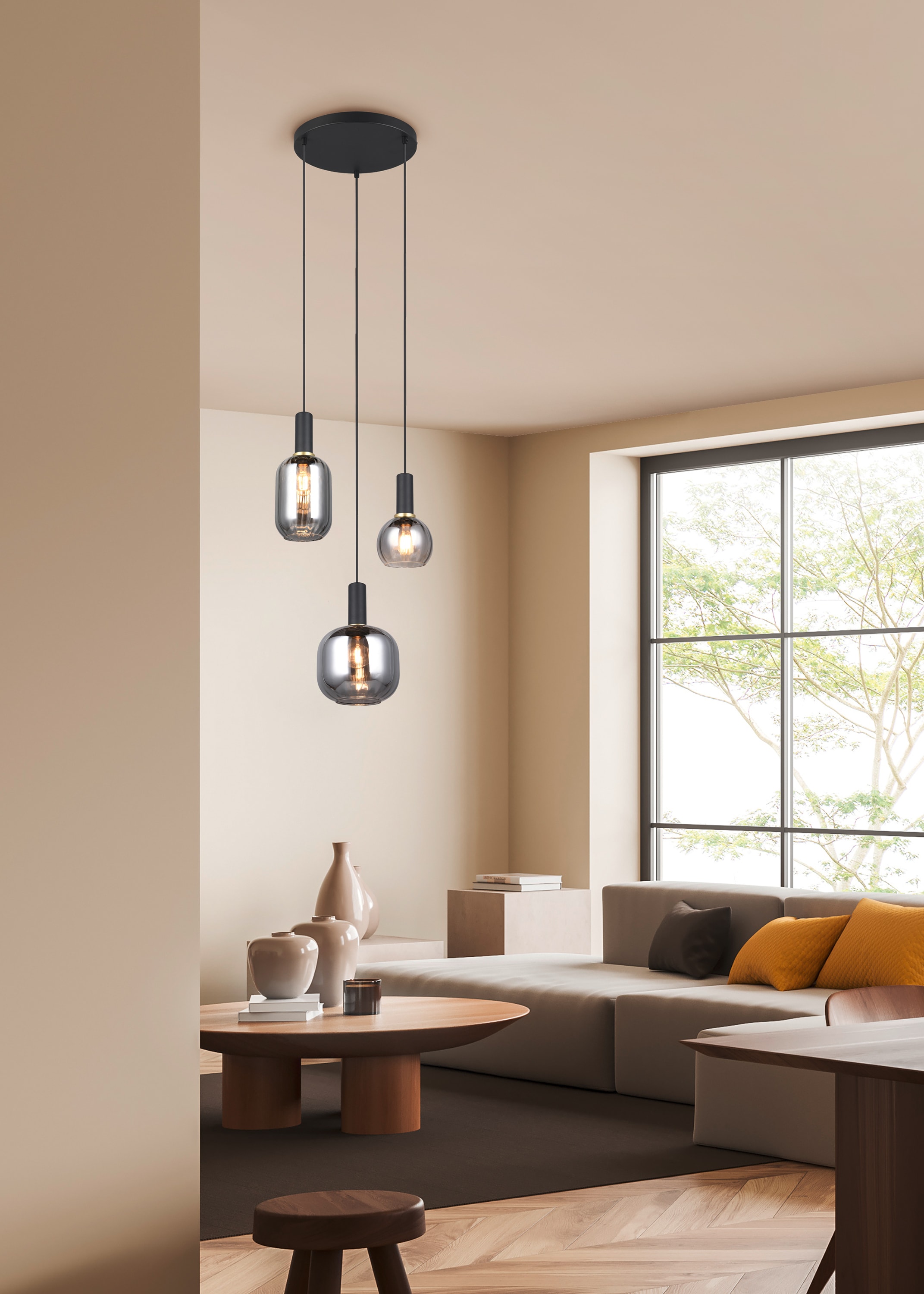 TRIO Leuchten Pendelleuchte »DIVA, E27 Hängelampe 3-flammig mit Glasschirm, exkl 3xE27 max 10W«, 3 flammig, Leuchtmittel E27 | Leuchtmittel wechselbar, höhenverstellbar bis max 150cm Hängeleuchte Ø 30 cm Wohnzimmer Küche